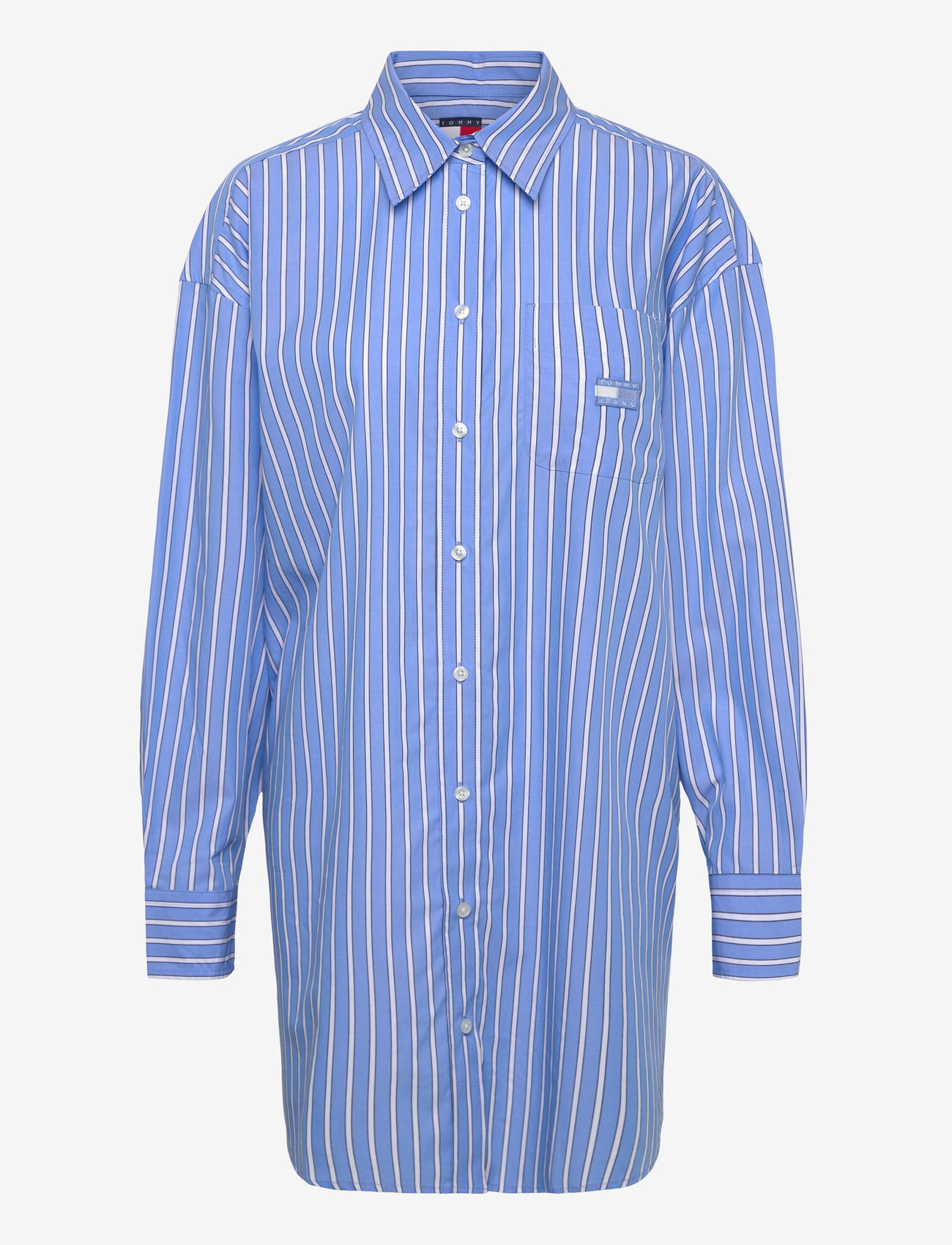 Tommy Jeans - TJW OVS MINI SHIRT DRESS EXT - skjortekjoler - ecru / blue stripe - 1