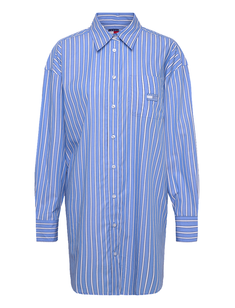 Tommy Jeans - TJW OVS MINI SHIRT DRESS EXT - skjortekjoler - ecru / blue stripe - 1