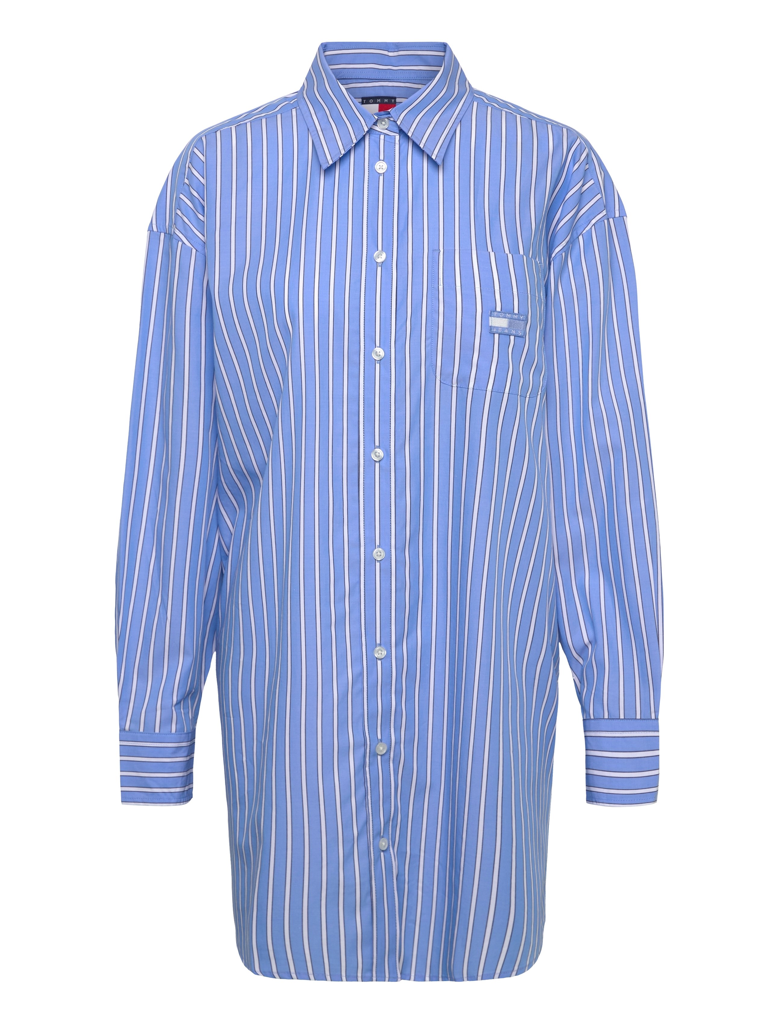 Tommy Jeans - TJW OVS MINI SHIRT DRESS EXT - robes chemises - ecru / blue stripe - 1