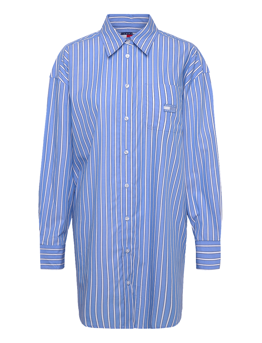 Tommy Jeans - TJW OVS MINI SHIRT DRESS EXT - hemdkleider - ecru / blue stripe - 1
