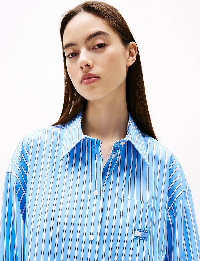 Tommy Jeans - TJW OVS MINI SHIRT DRESS EXT - skjortekjoler - ecru / blue stripe - 3