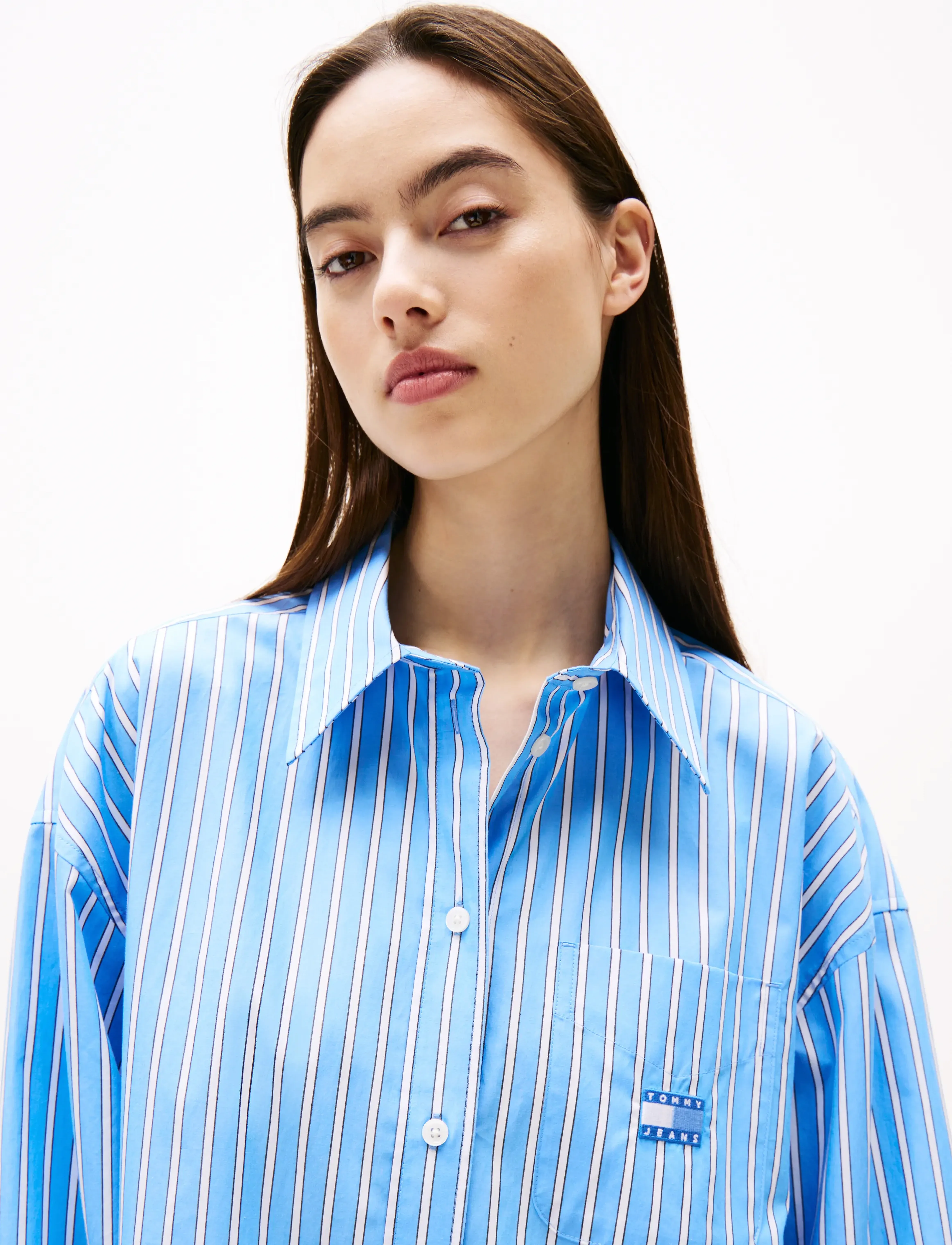 Tommy Jeans - TJW OVS MINI SHIRT DRESS EXT - robes chemises - ecru / blue stripe - 3