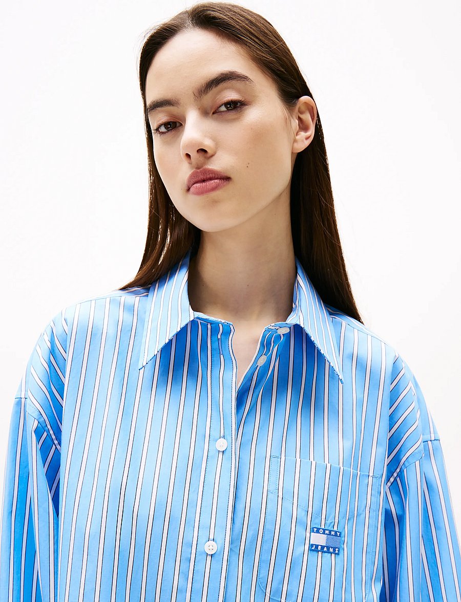 Tommy Jeans - TJW OVS MINI SHIRT DRESS EXT - hemdkleider - ecru / blue stripe - 3