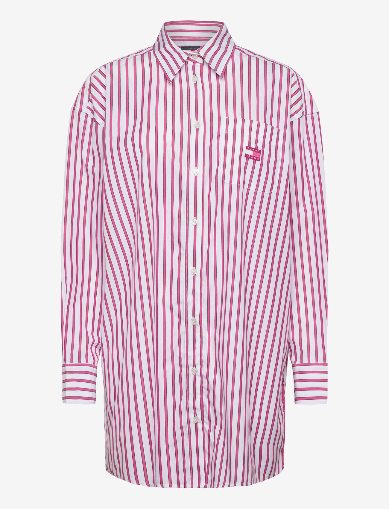 Tommy Jeans - TJW OVS MINI SHIRT DRESS EXT - skjortekjoler - ecru / pink stripe - 1