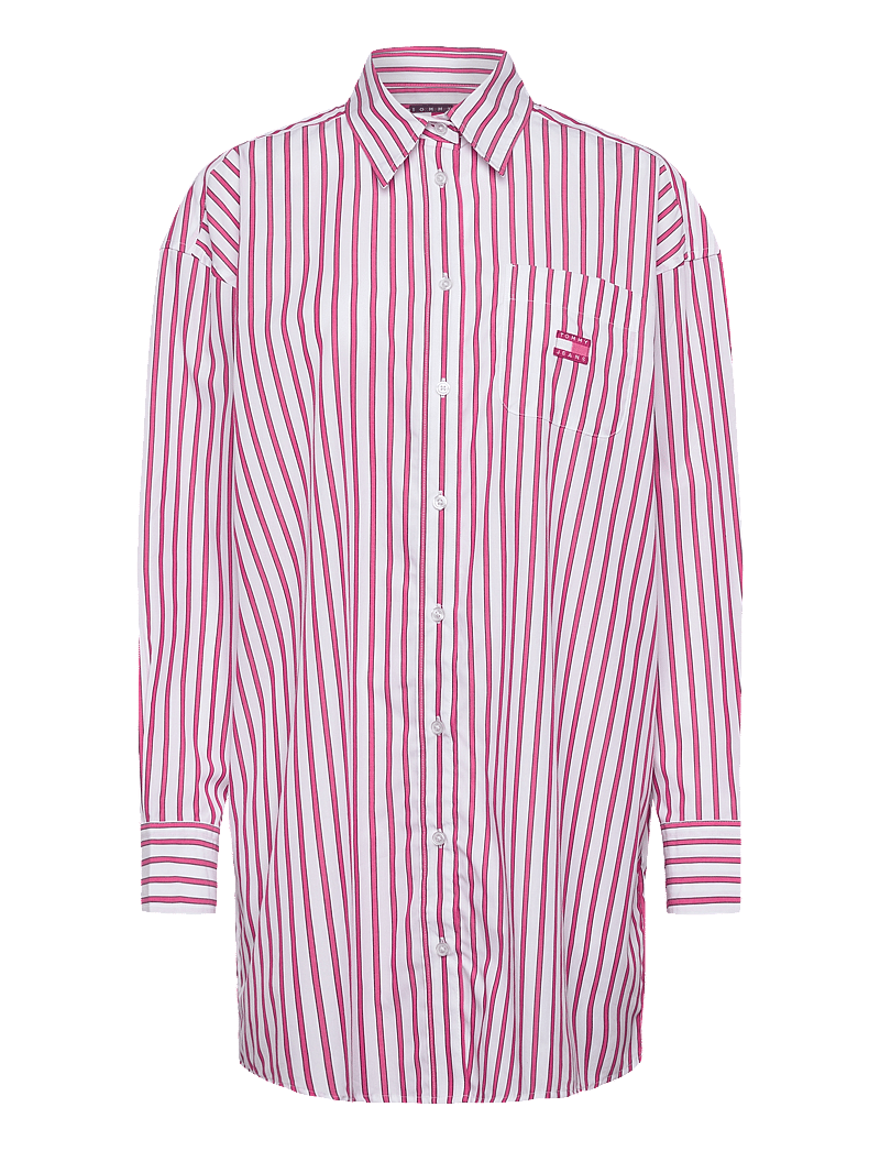 Tommy Jeans - TJW OVS MINI SHIRT DRESS EXT - särkkleidid - ecru / pink stripe - 1