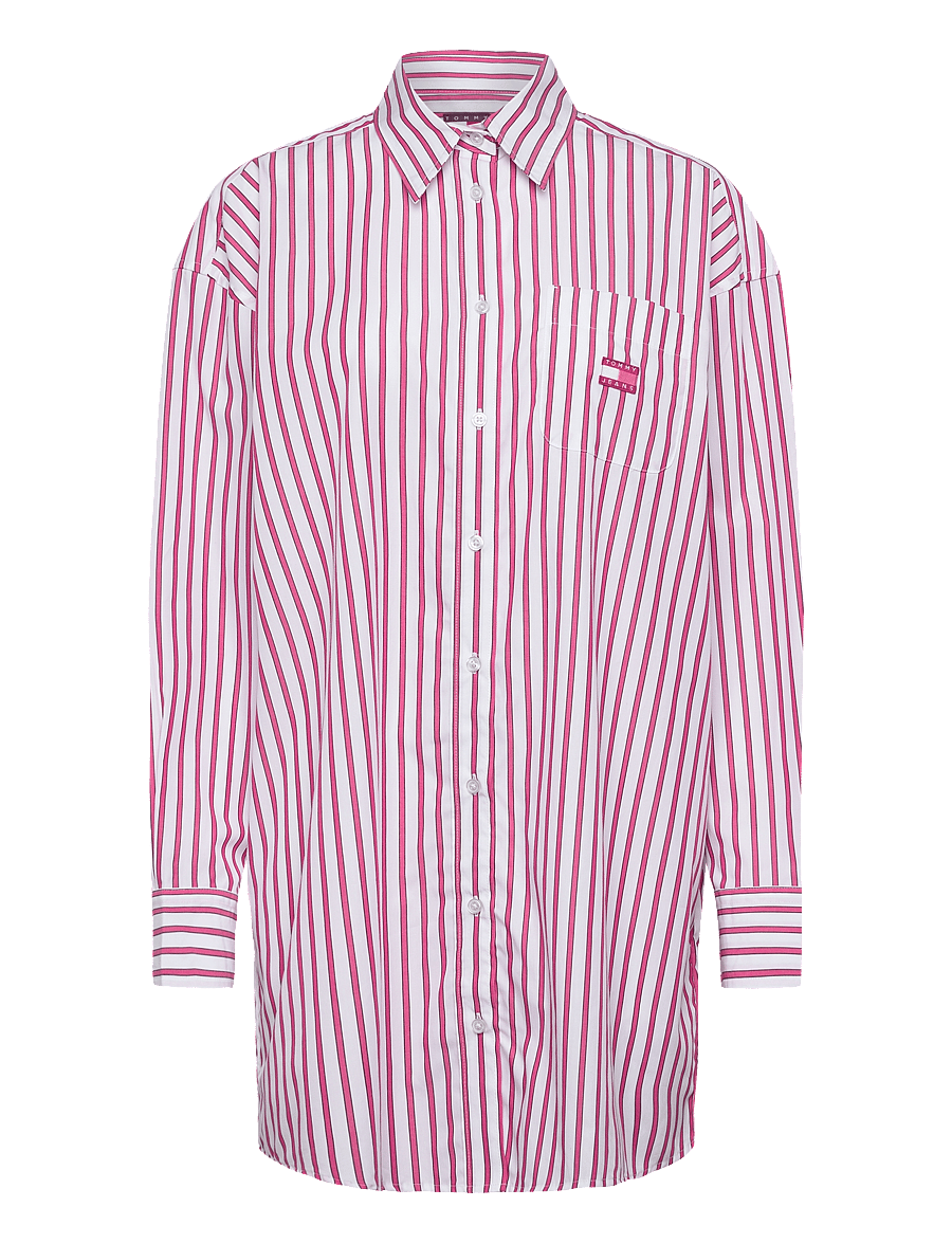 Tommy Jeans - TJW OVS MINI SHIRT DRESS EXT - hemdkleider - ecru / pink stripe - 1