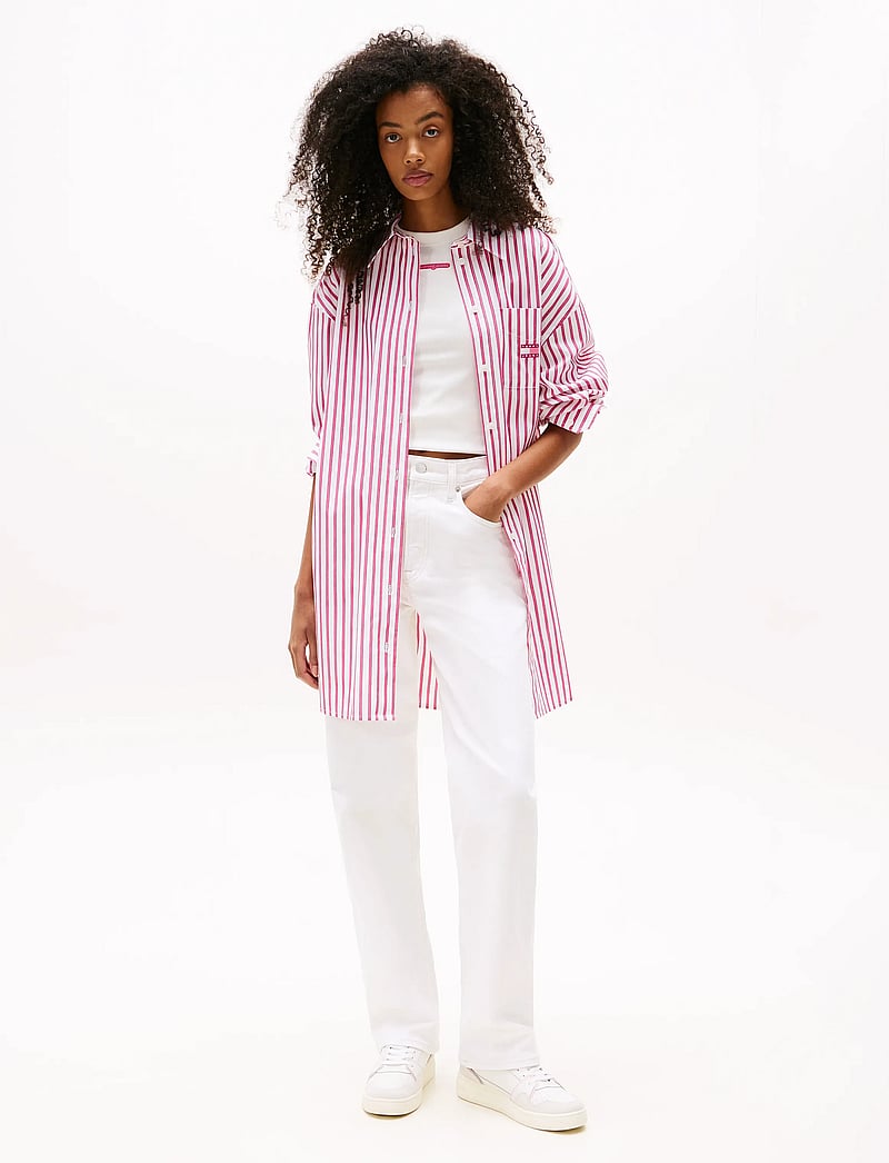 Tommy Jeans - TJW OVS MINI SHIRT DRESS EXT - särkkleidid - ecru / pink stripe - 0