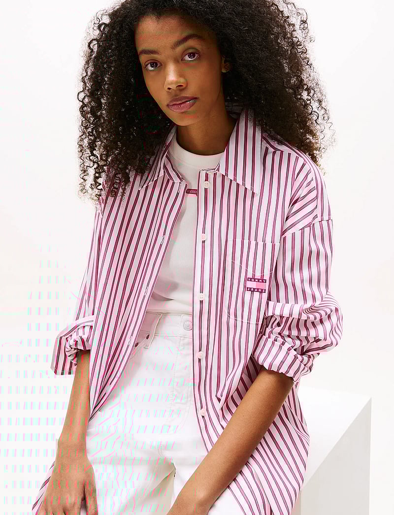 Tommy Jeans - TJW OVS MINI SHIRT DRESS EXT - särkkleidid - ecru / pink stripe - 3