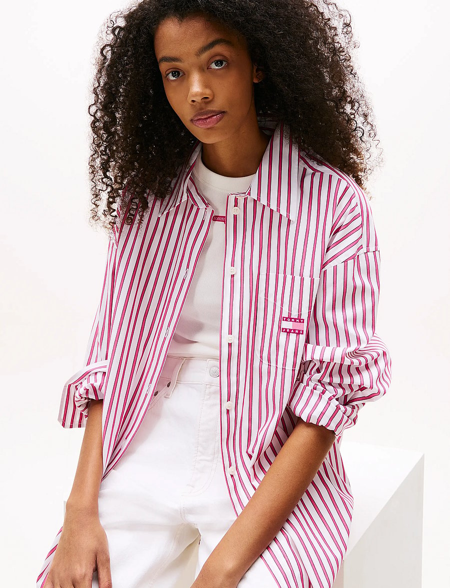 Tommy Jeans - TJW OVS MINI SHIRT DRESS EXT - hemdkleider - ecru / pink stripe - 3