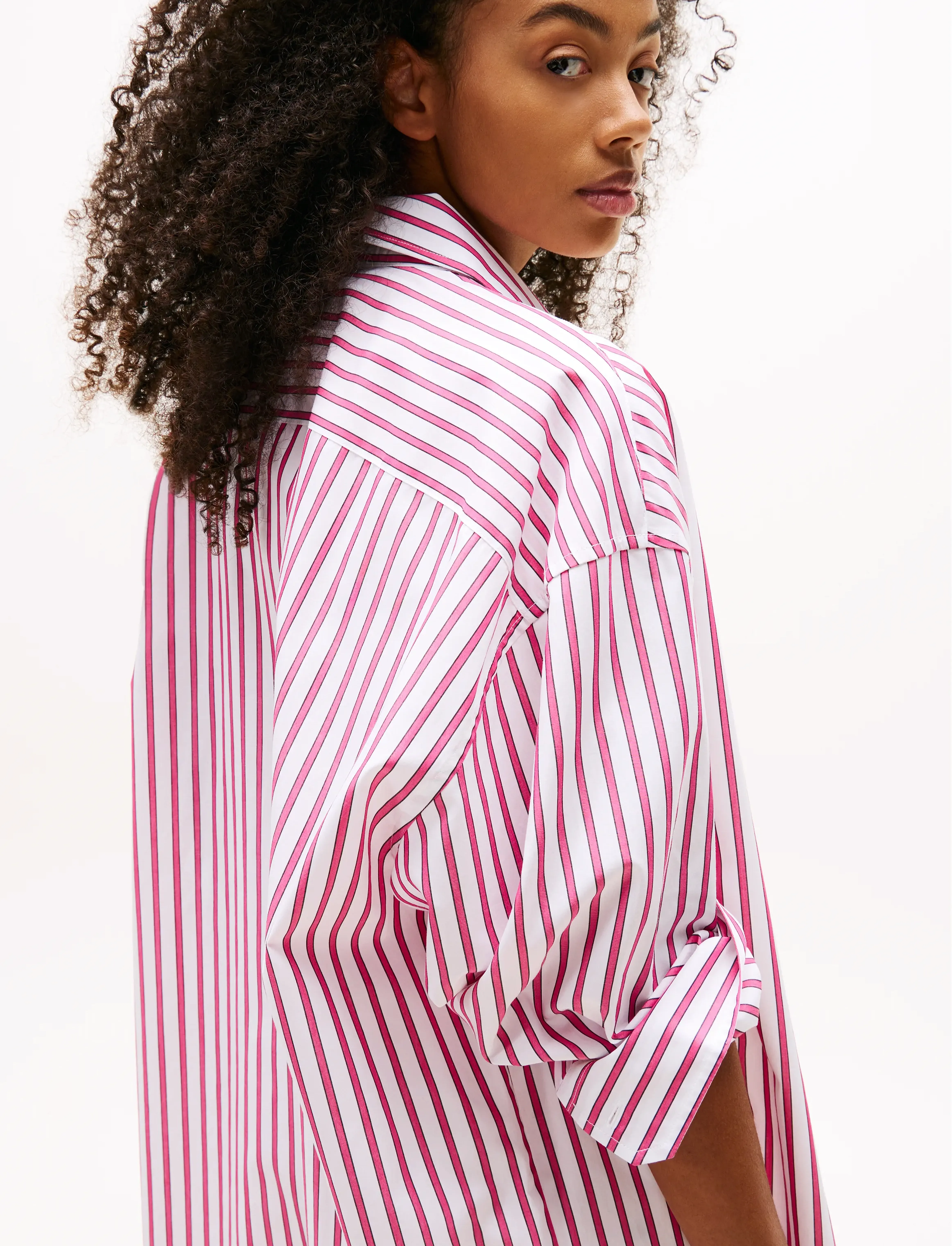 Tommy Jeans - TJW OVS MINI SHIRT DRESS EXT - skjortekjoler - ecru / pink stripe - 4
