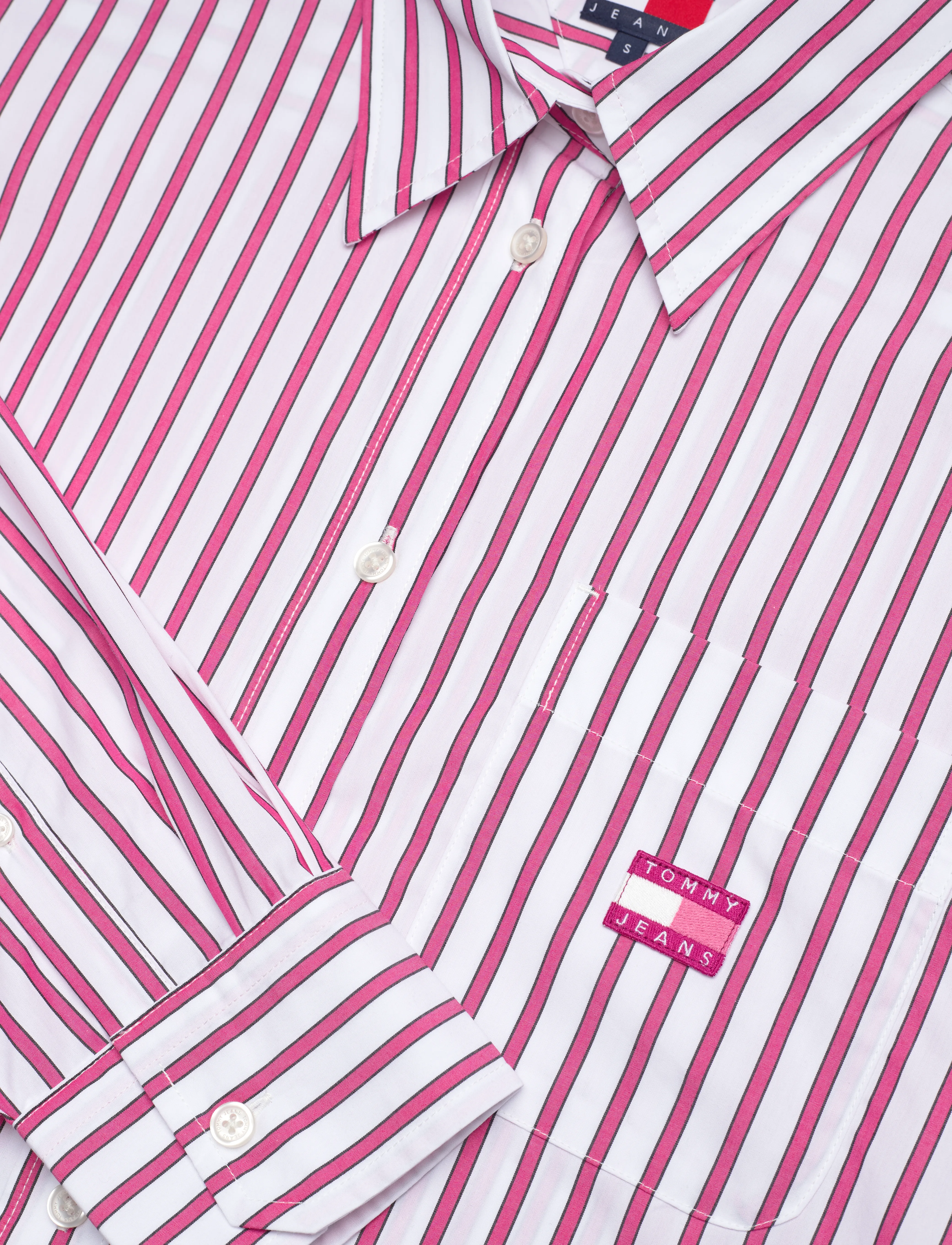 Tommy Jeans - TJW OVS MINI SHIRT DRESS EXT - skjortekjoler - ecru / pink stripe - 5