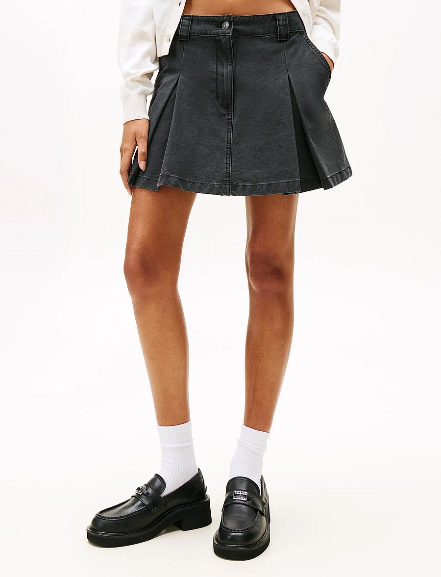 Tommy Jeans - TJW CANVAS MINI PLEATED SKIRT - denimnederdele - black - 0