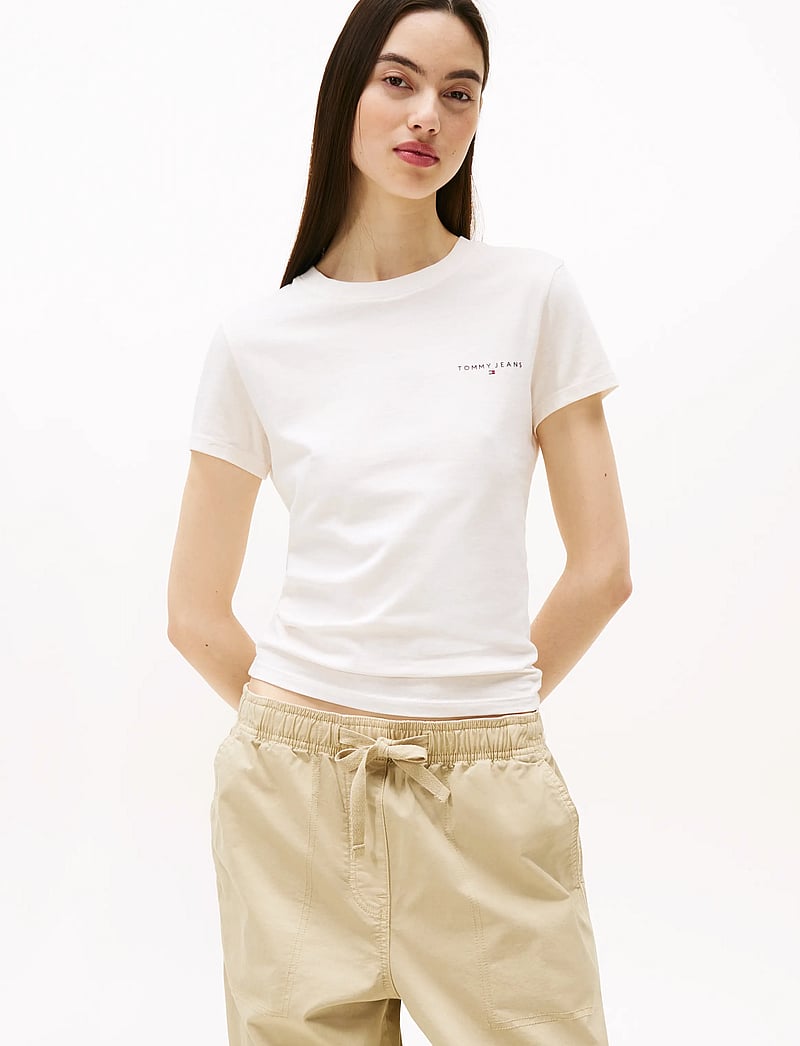 Tommy Jeans - TJW SLIM LINEAR SS TEE EXT - t-shirts - ancient white - 0