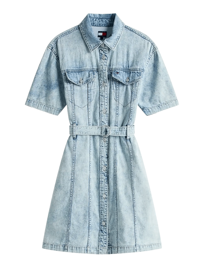 Tommy Jeans - BELTED SS TRUCKER DENIM DRESS - denimkjoler - denim light - 1