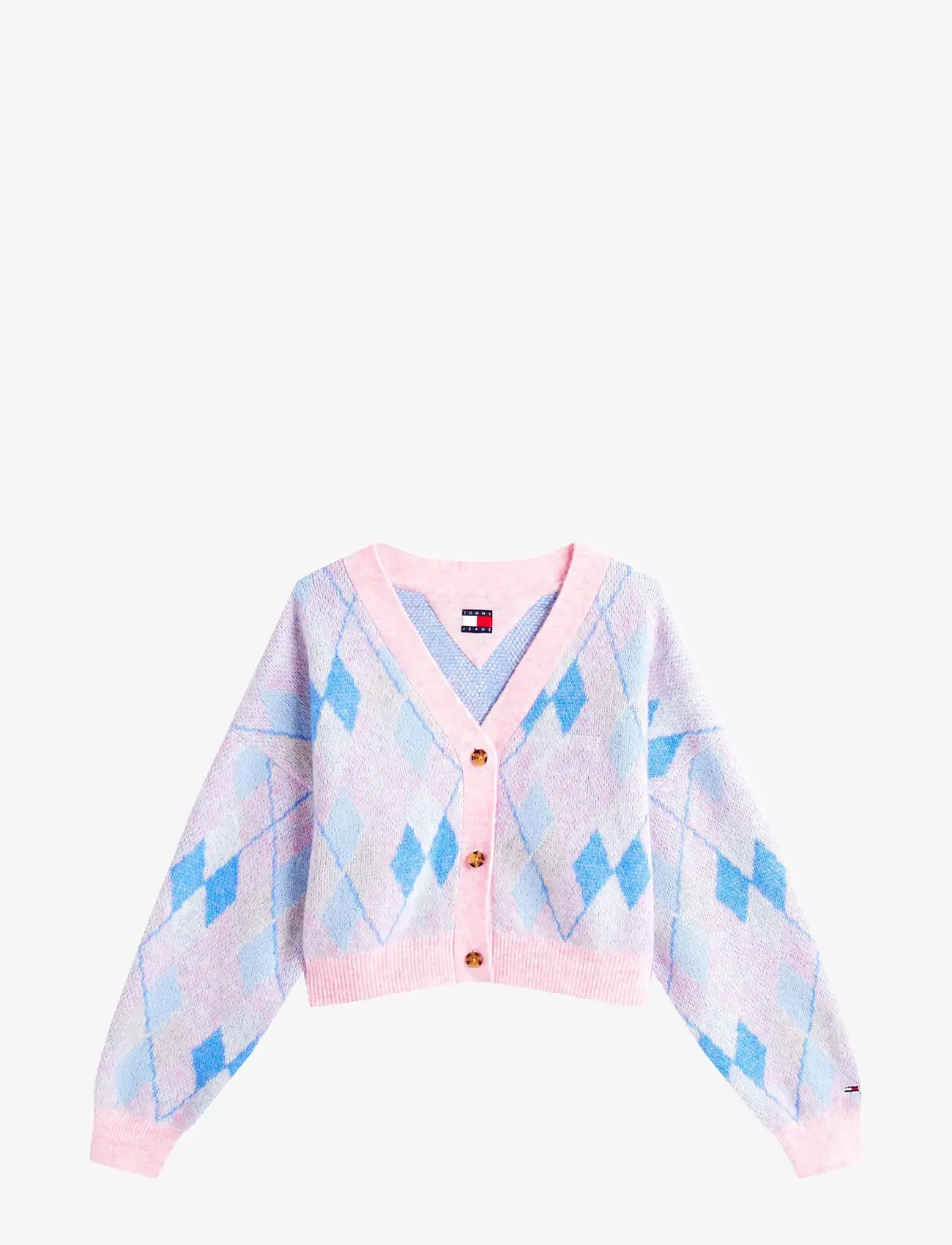 Tommy Jeans - TJW CROP ARGYLE CARDIGAN - cardigans - carnival pink / multi - 1