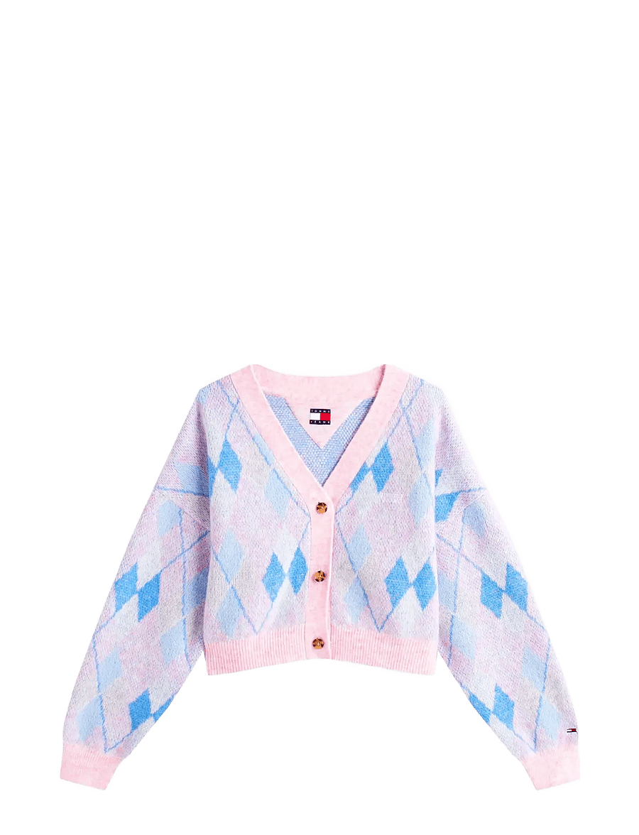 Tommy Jeans - TJW CROP ARGYLE CARDIGAN - kardigani - carnival pink / multi - 1