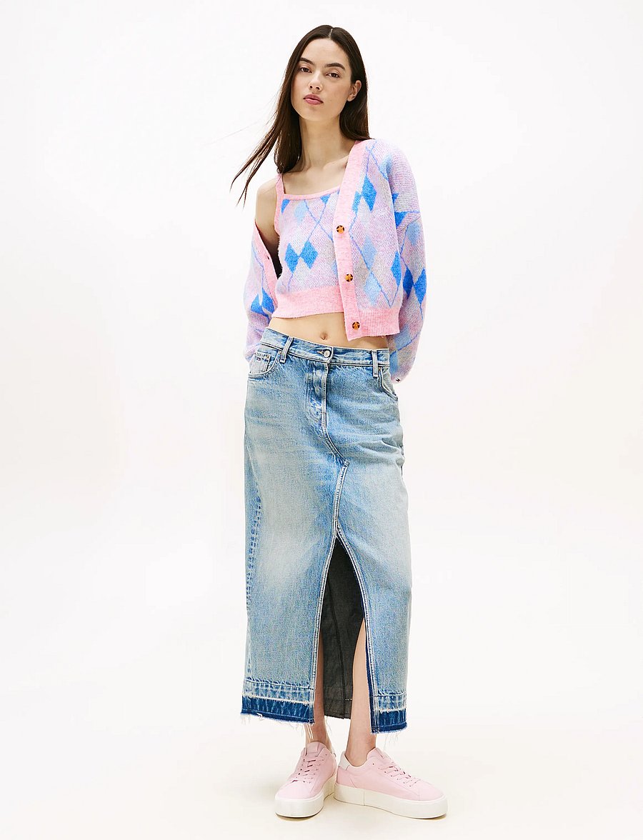 Tommy Jeans - TJW CROP ARGYLE CARDIGAN - kardigani - carnival pink / multi - 2