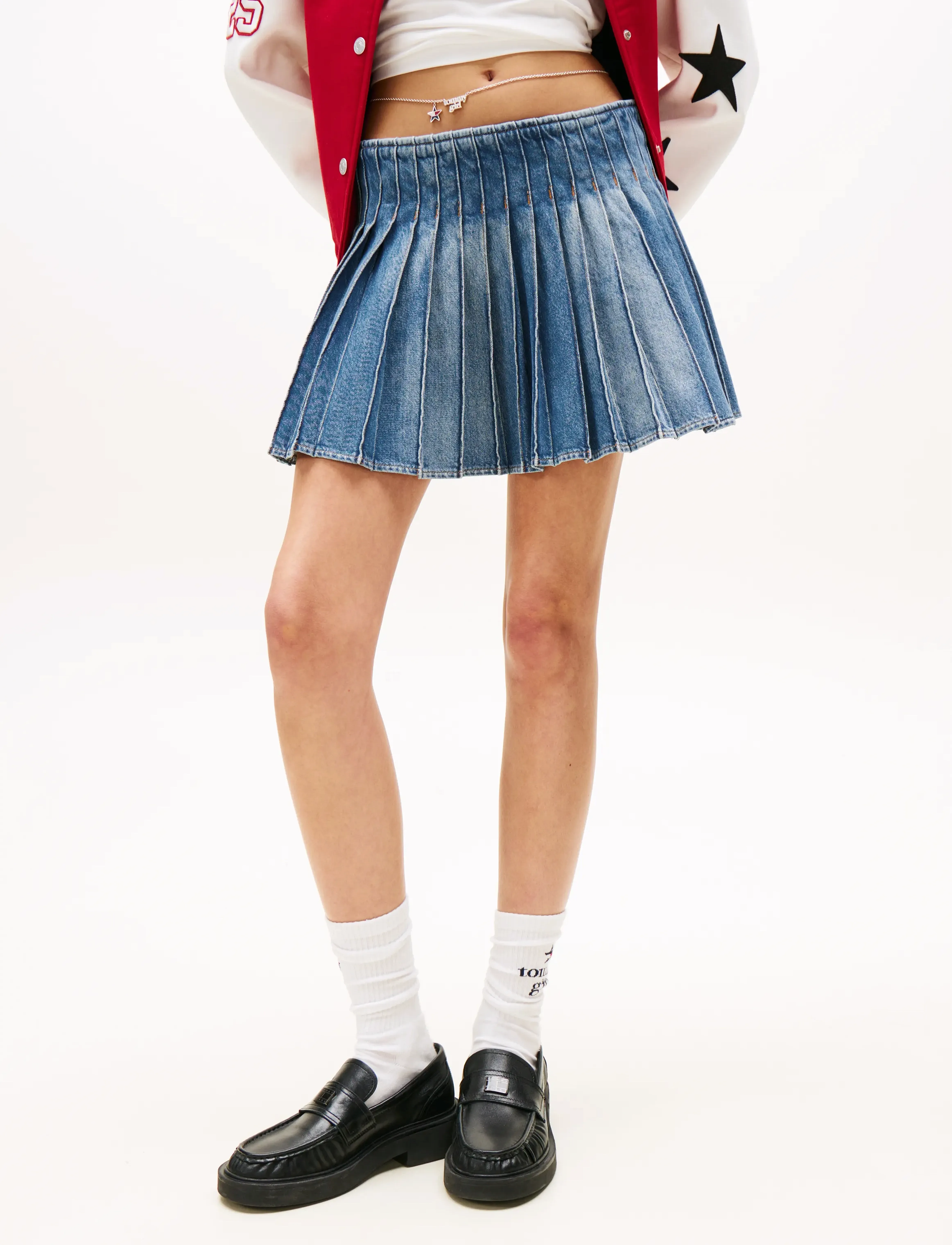 Tommy Jeans Tommy Girl Pleated Denim Skirt, XL, White, Nederdele > Korte Nederdele, Dame