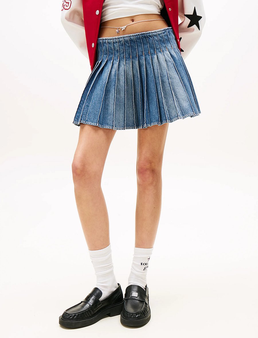 Tommy Jeans - TOMMY GIRL PLEATED DENIM SKIRT - plisserede nederdele - indigo wash - 0