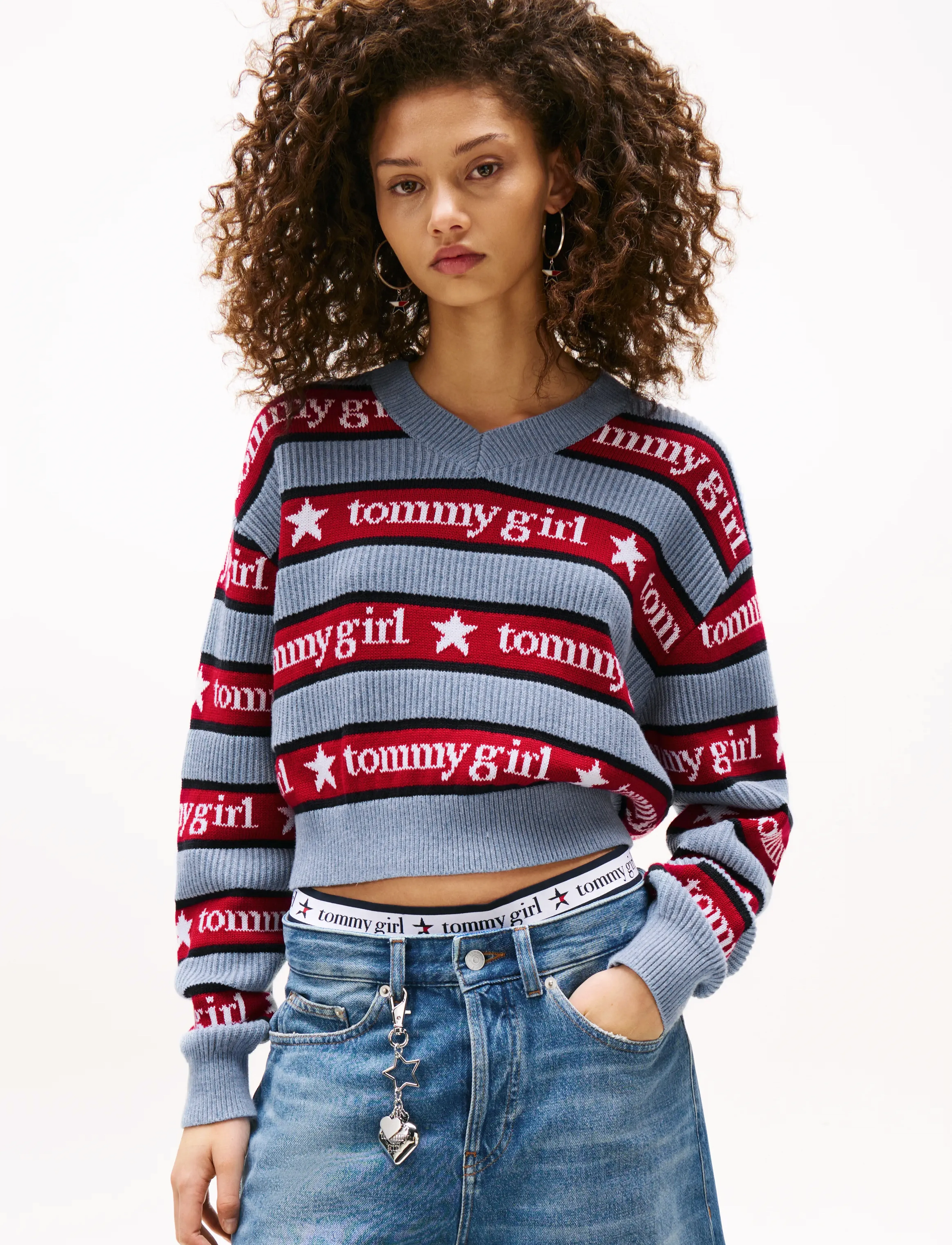 Tommy Jeans Girl Stripe Sweater, M, Knitwear, Blau - Jumpers, Frauen