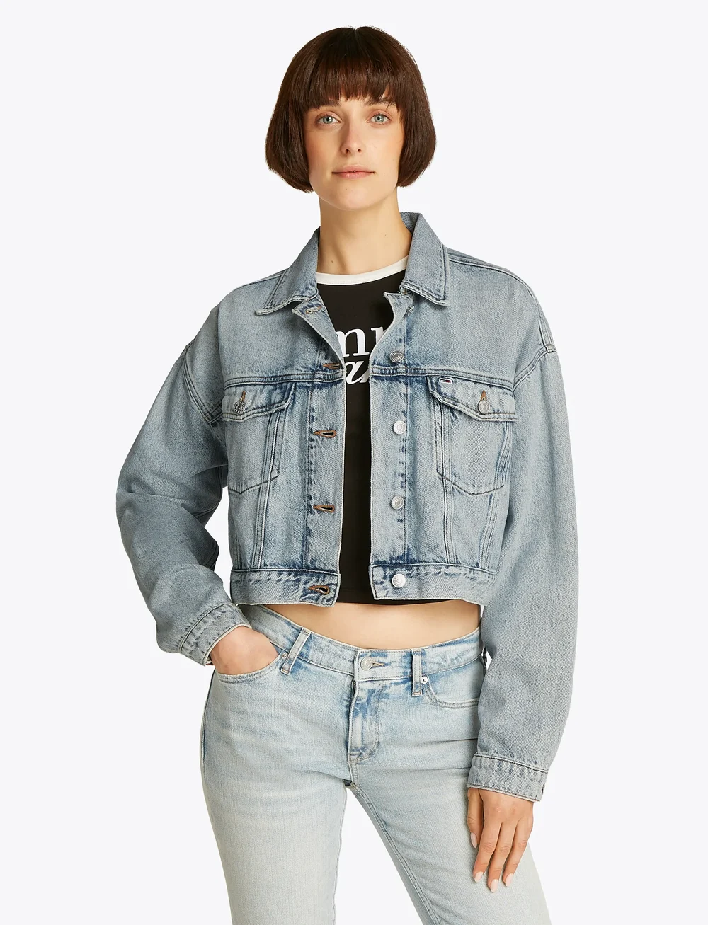 Tommy Jeans - OVSZ CROP TRUCKER JACKET BI6012 - jeansjackor - denim light - 0