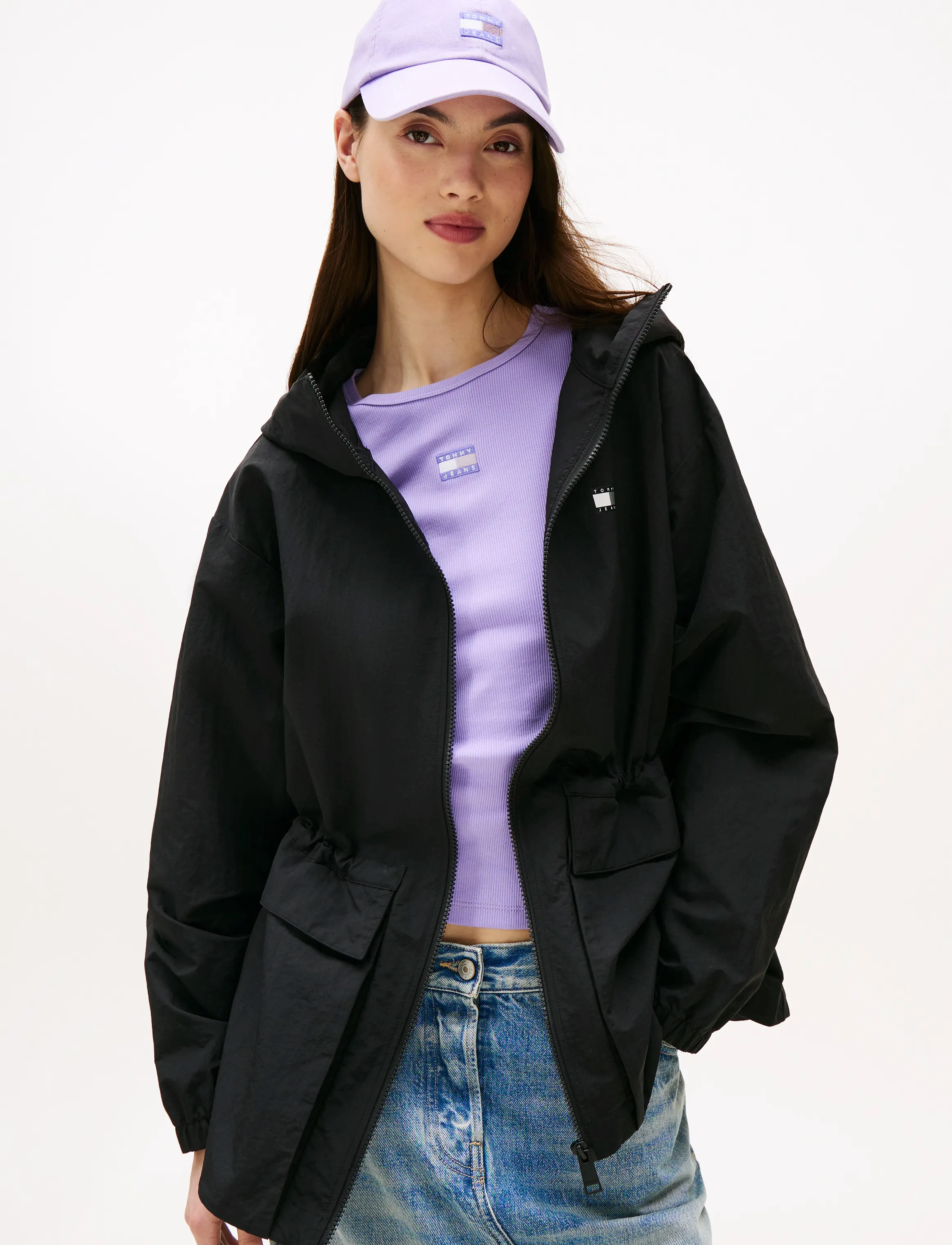 Tommy Jeans Tjw Midi Hooded Windbreaker, M, Jackets, Schwarz - Windbreakers, Frauen