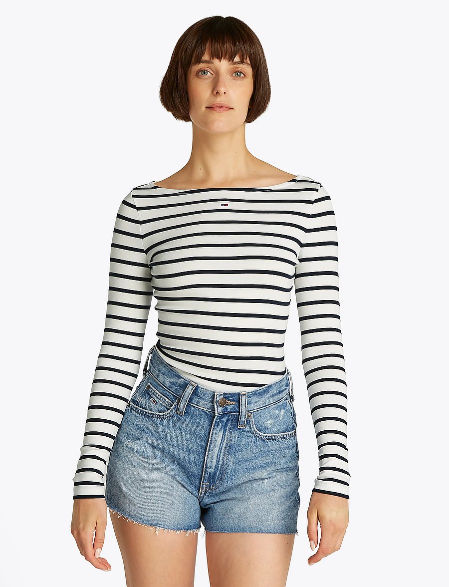 Tommy Jeans - TJW BOAT NECK TOP LS - ecru / navy stripe - 0