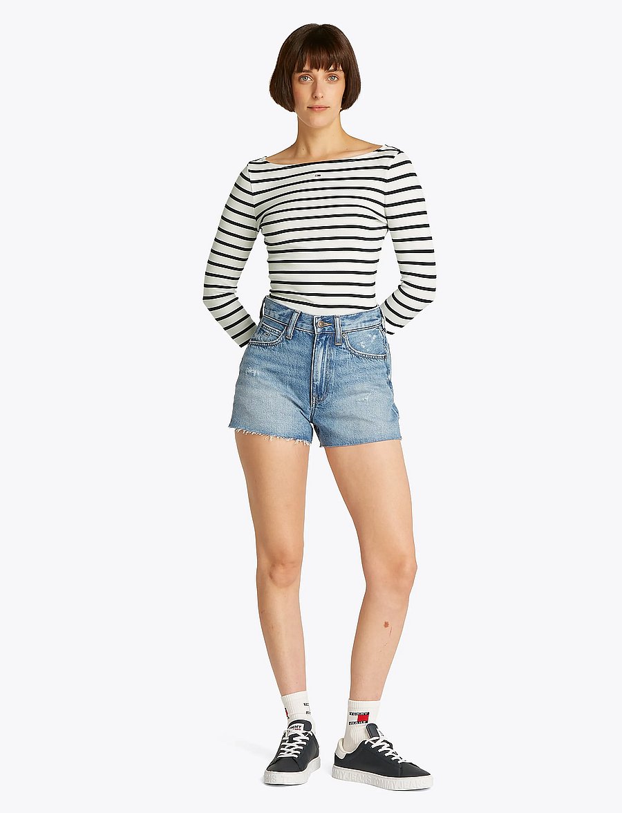 Tommy Jeans - TJW BOAT NECK TOP LS - ecru / navy stripe - 4