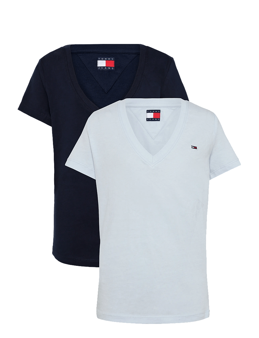 Tommy Jeans - TJW 2PACK V-NECK TEE - t-shirts - dark blue sheer blue - 1