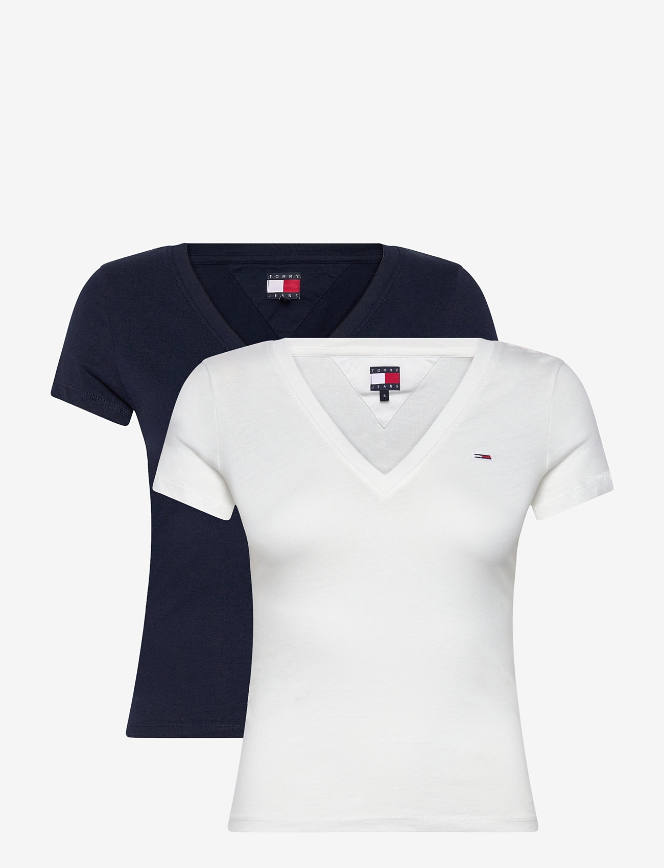 Tommy Jeans - TJW 2PACK V-NECK TEE - t-särgid - ecru / dark night navy - 1
