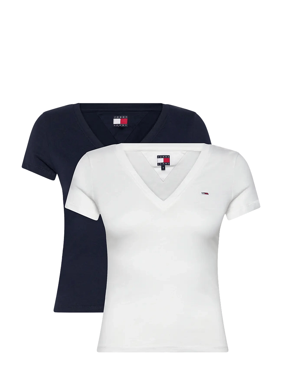 Tommy Jeans - TJW 2PACK V-NECK TEE - t-shirts - ecru / dark night navy - 1