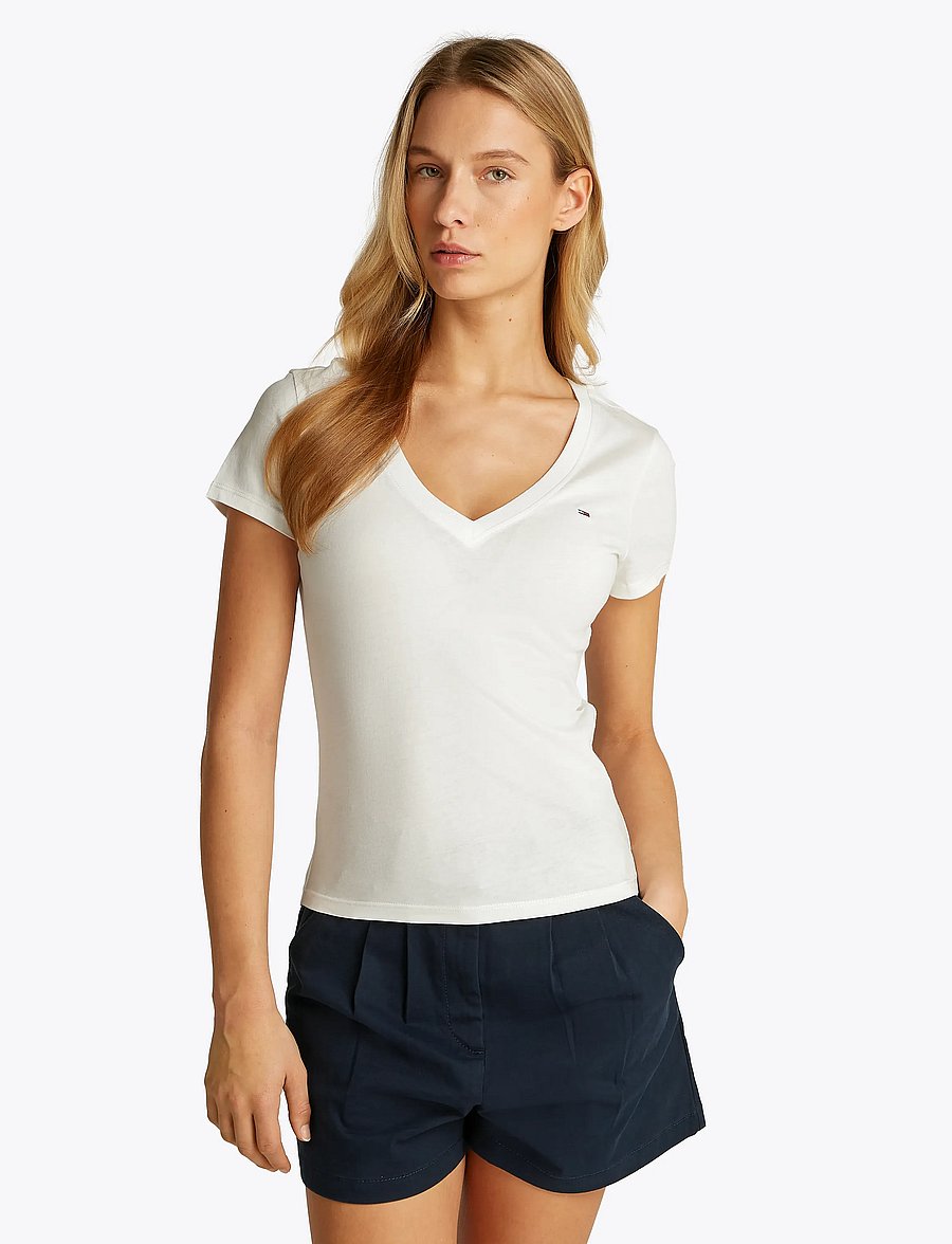 Tommy Jeans - TJW 2PACK V-NECK TEE - t-shirts - ecru / dark night navy - 0