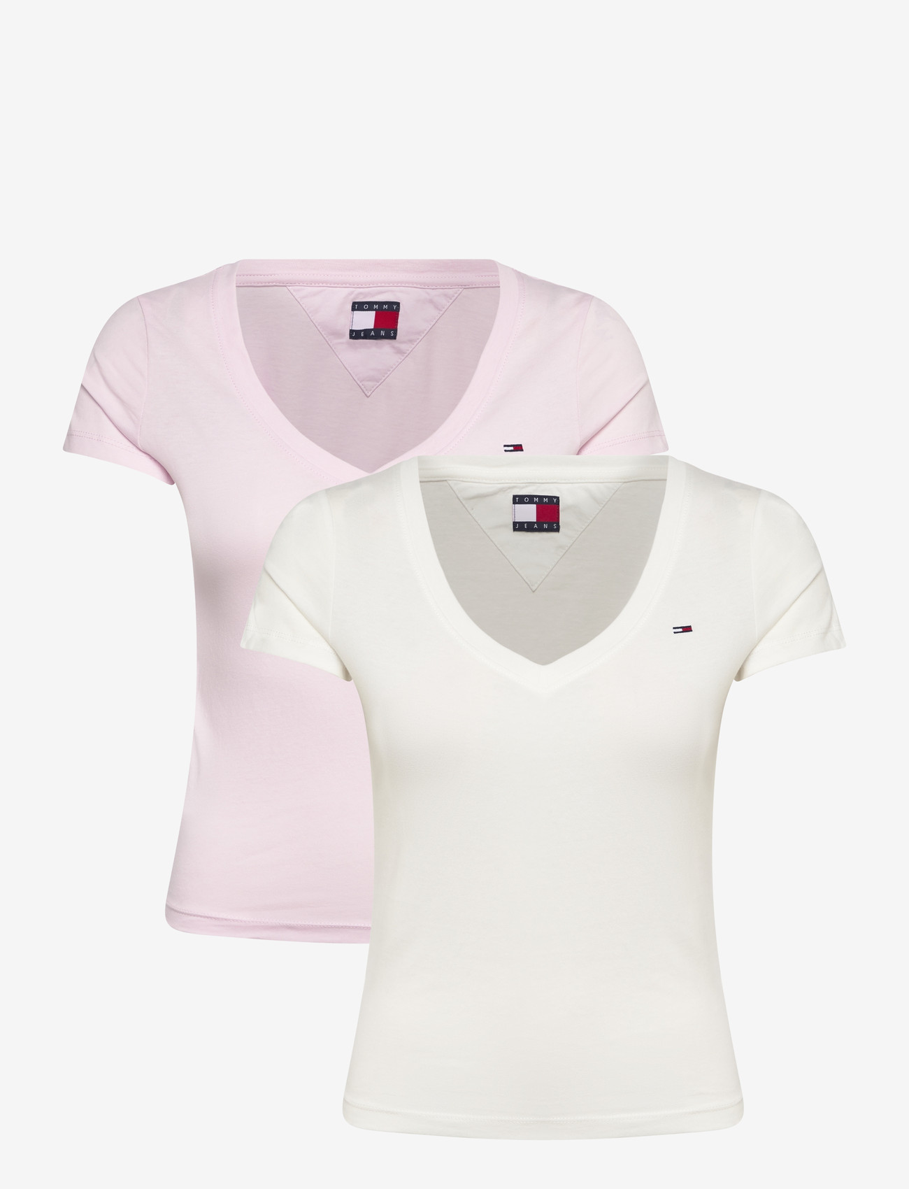Tommy Jeans - TJW 2PACK V-NECK TEE - t-shirts - ecru   light pink - 1