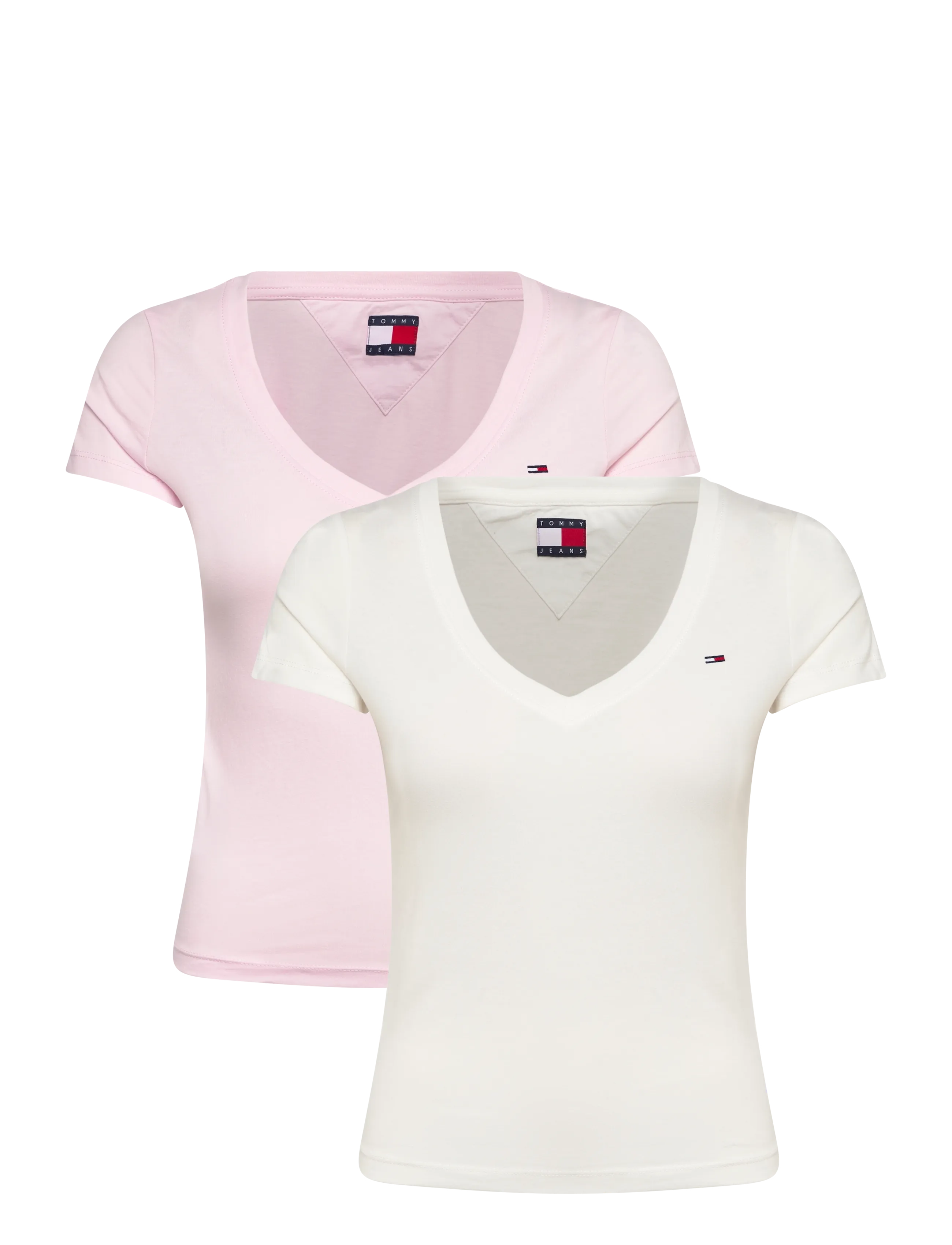Tommy Jeans TJW 2PACK V-NECK TEE - Deals - ECRU   LIGHT PINK / pink/rose