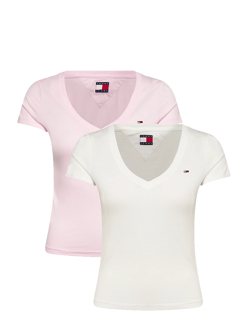 Tommy Jeans - TJW 2PACK V-NECK TEE - t-shirts - ecru light pink - 1