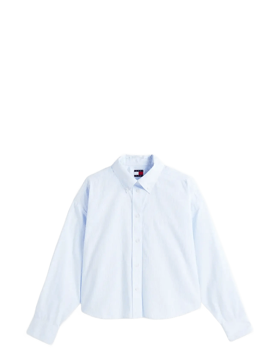 Tommy Jeans - TJW REG CROP STRIPE POPLIN SHIRT - pitkähihaiset kauluspaidat - light powdery blue stripe - 1