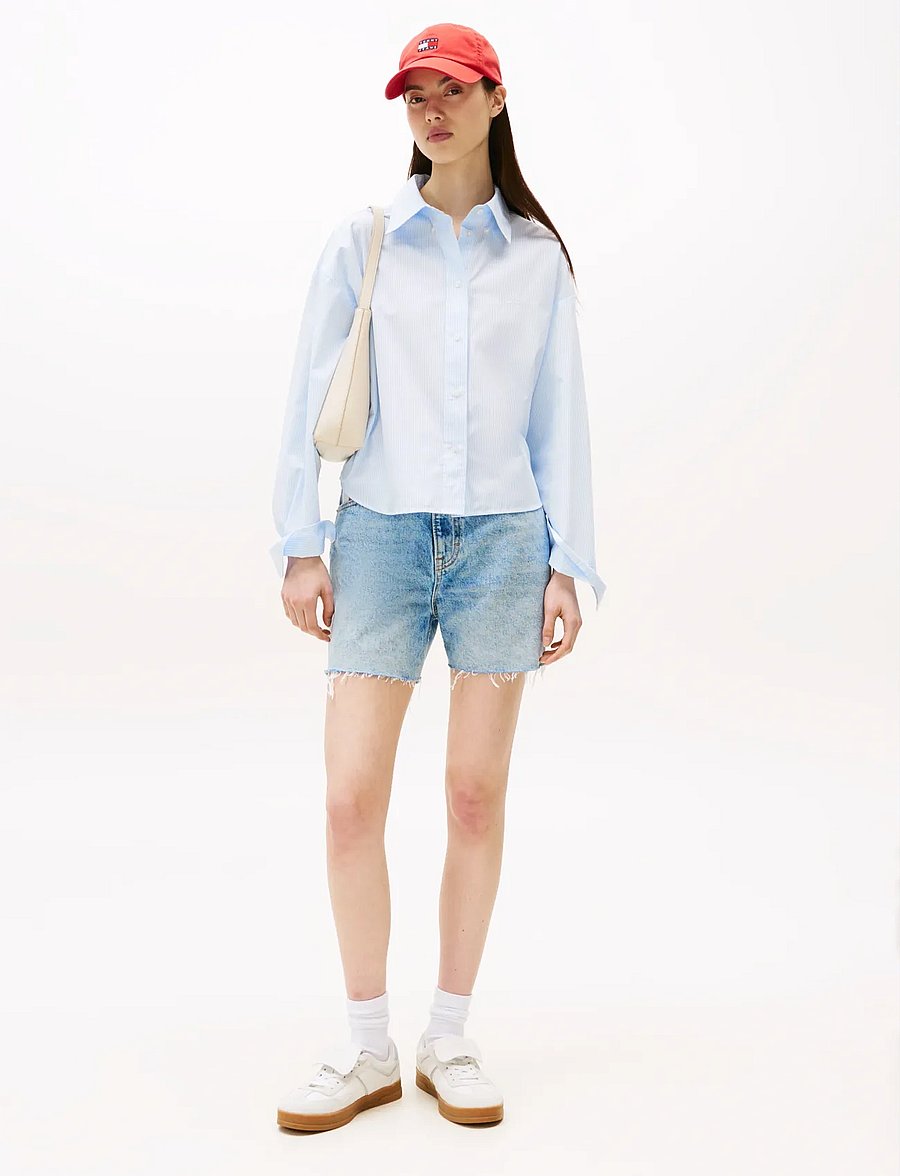 Tommy Jeans - TJW REG CROP STRIPE POPLIN SHIRT - pitkähihaiset kauluspaidat - light powdery blue stripe - 2
