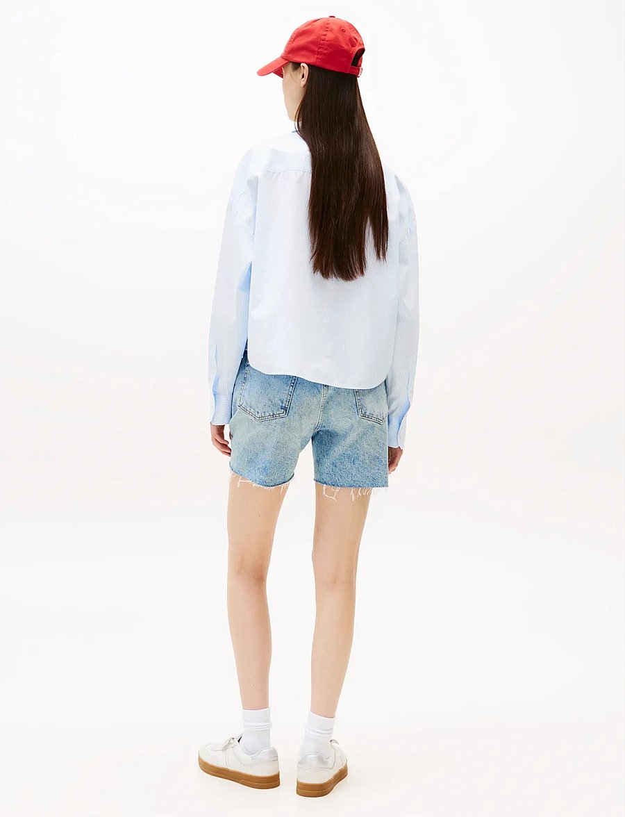 Tommy Jeans - TJW REG CROP STRIPE POPLIN SHIRT - pitkähihaiset kauluspaidat - light powdery blue stripe - 3