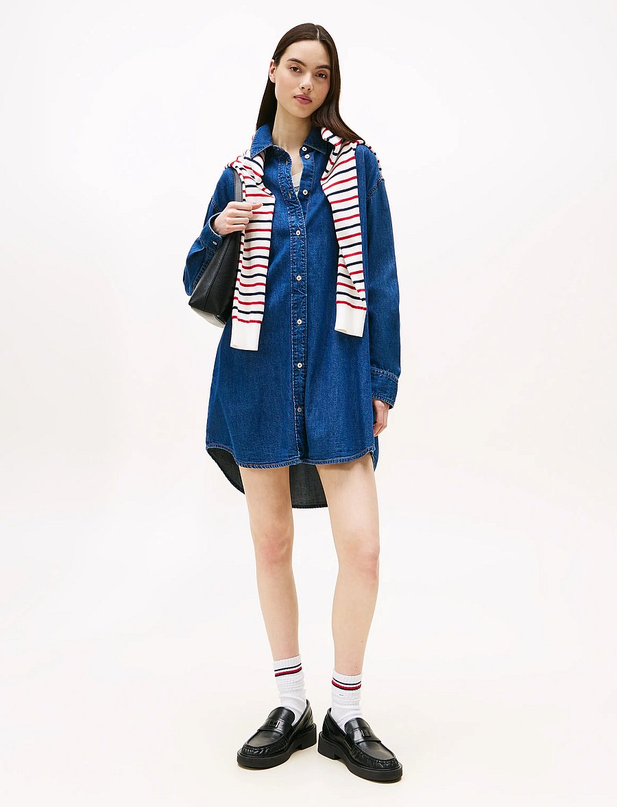 Tommy Jeans - RELAXED SHIRT DRESS - overhemden met lange mouwen - denim medium - 0