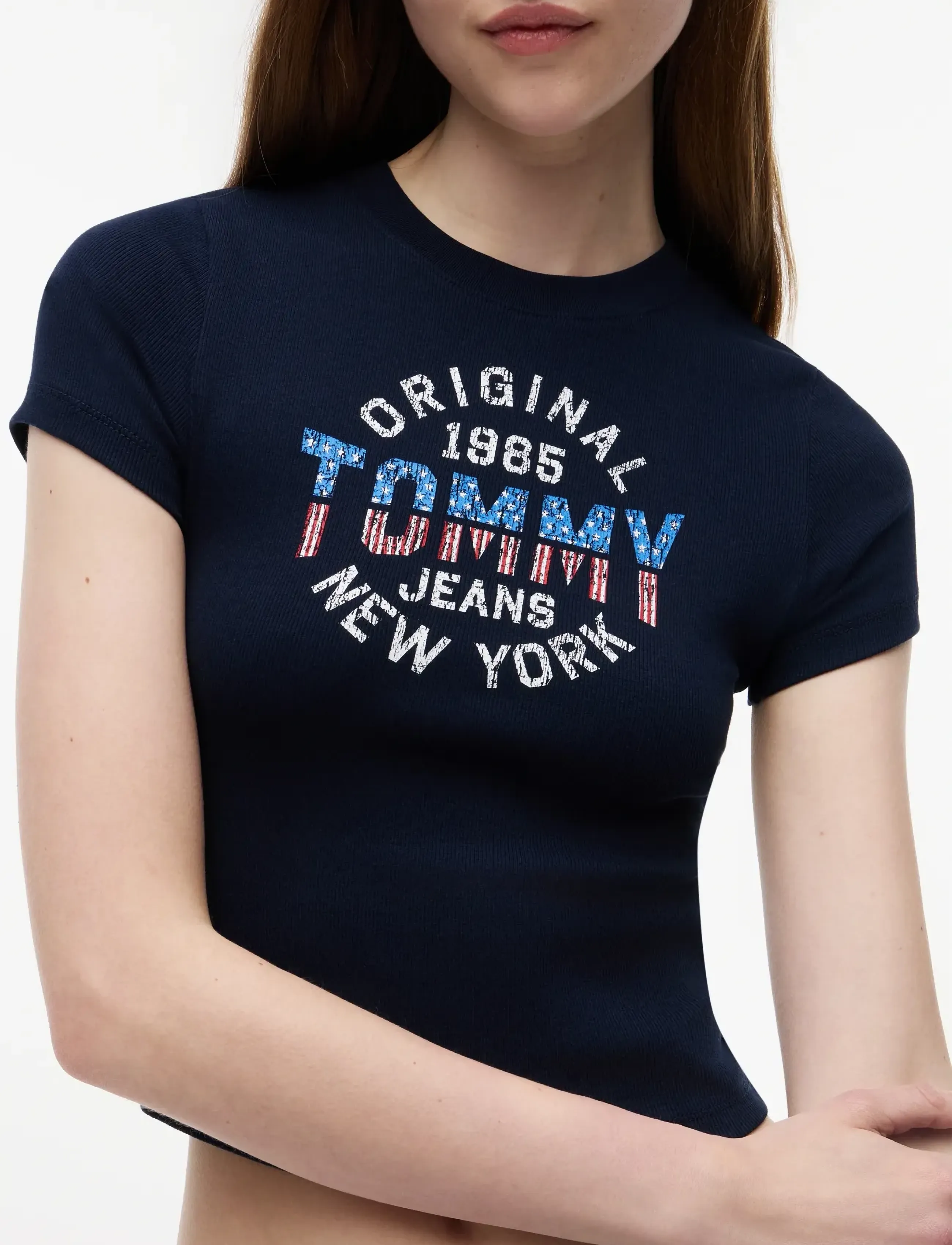Tommy Jeans - TJW SLIM SH TOMMY NY RIB TEE - stuttermarbolir - dark blue - 3
