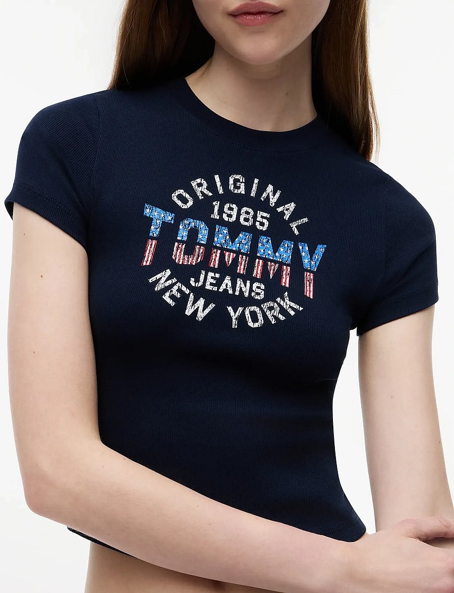 Tommy Jeans - TJW SLIM SH TOMMY NY RIB TEE - t-shirts - dark blue - 3