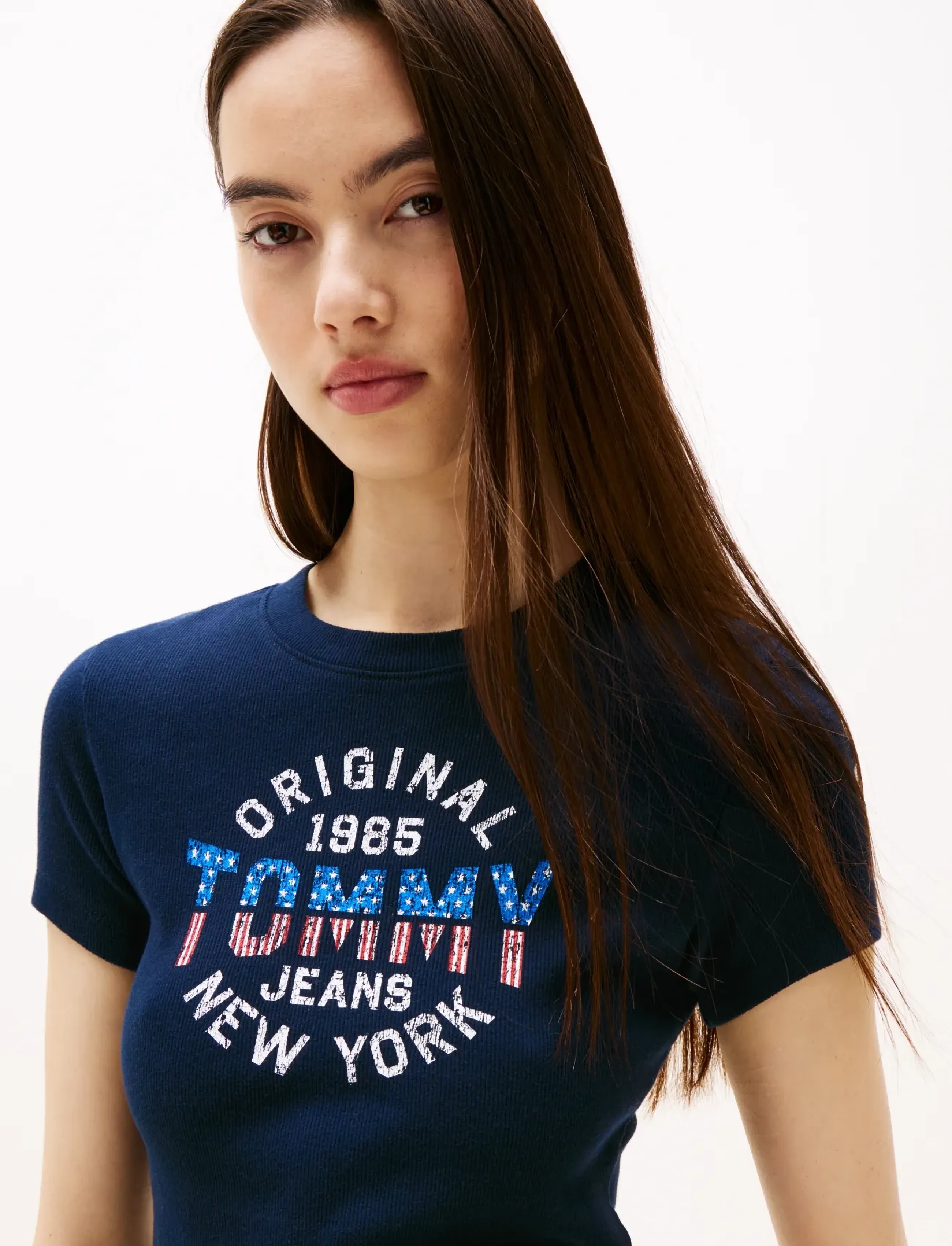 Tommy Jeans - TJW SLIM SH TOMMY NY RIB TEE - stuttermarbolir - dark blue - 5