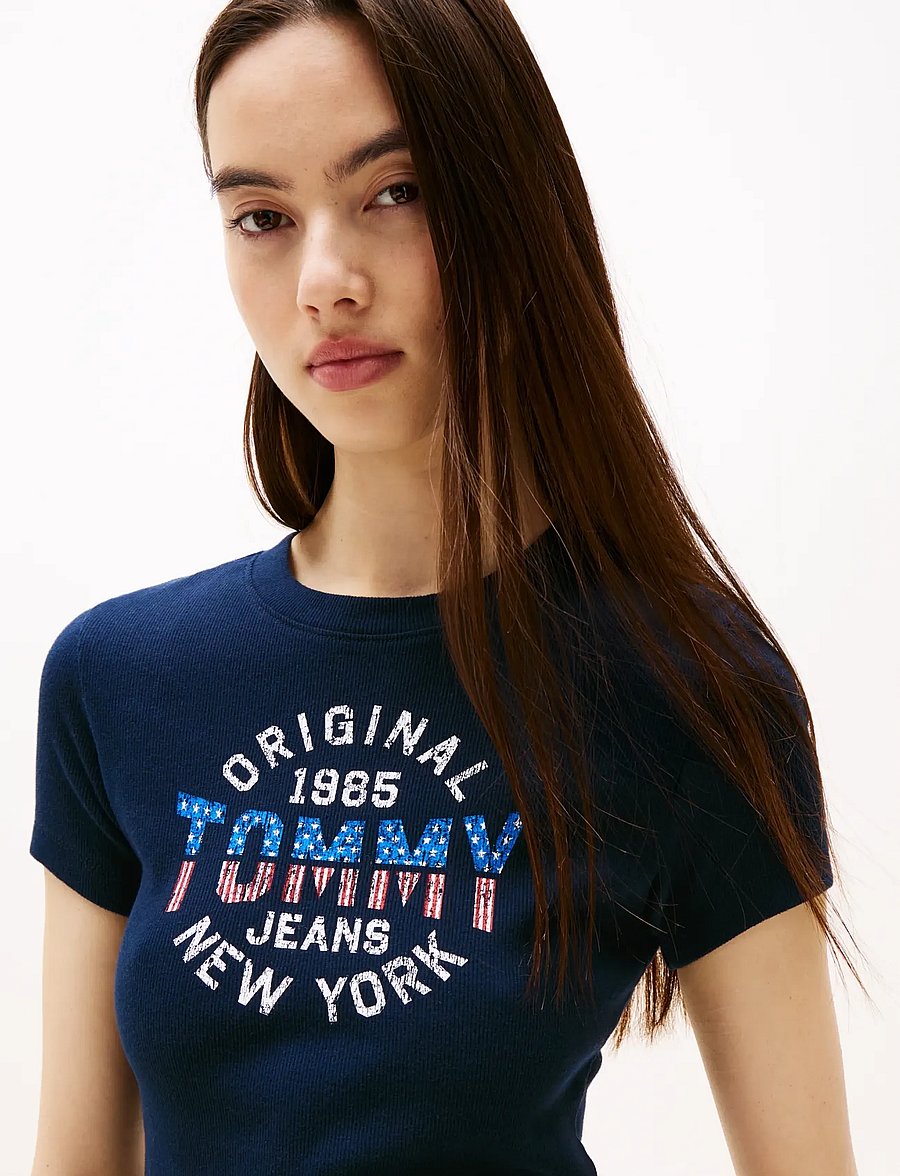 Tommy Jeans - TJW SLIM SH TOMMY NY RIB TEE - t-shirts - dark blue - 5