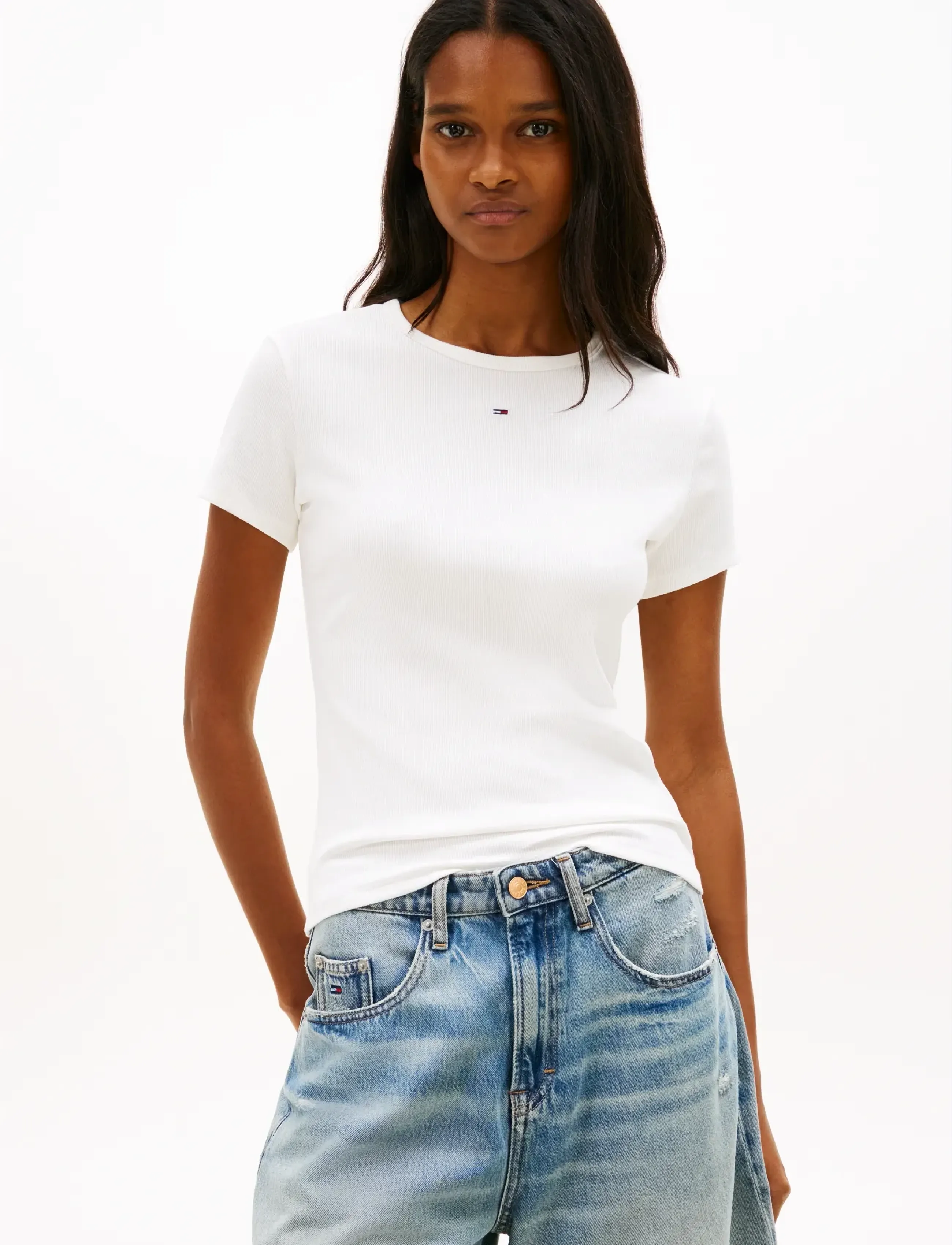 Tommy Jeans TJW 2PACK SLIM ESSENTIAL RIB SS - T-särgid - ECRU   BLACK / black