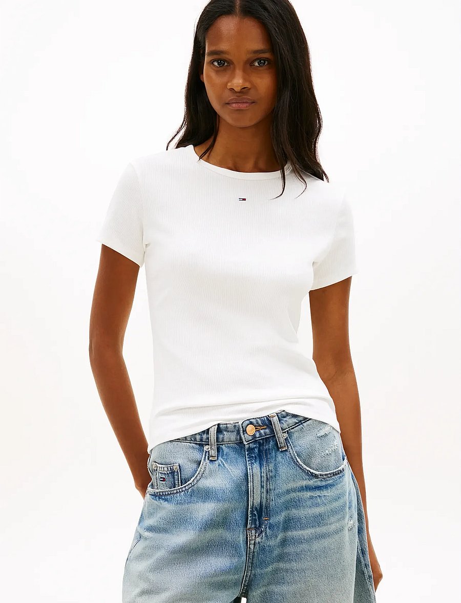 Tommy Jeans - TJW 2PACK SLIM ESSENTIAL RIB SS - t-särgid - ecru black - 0