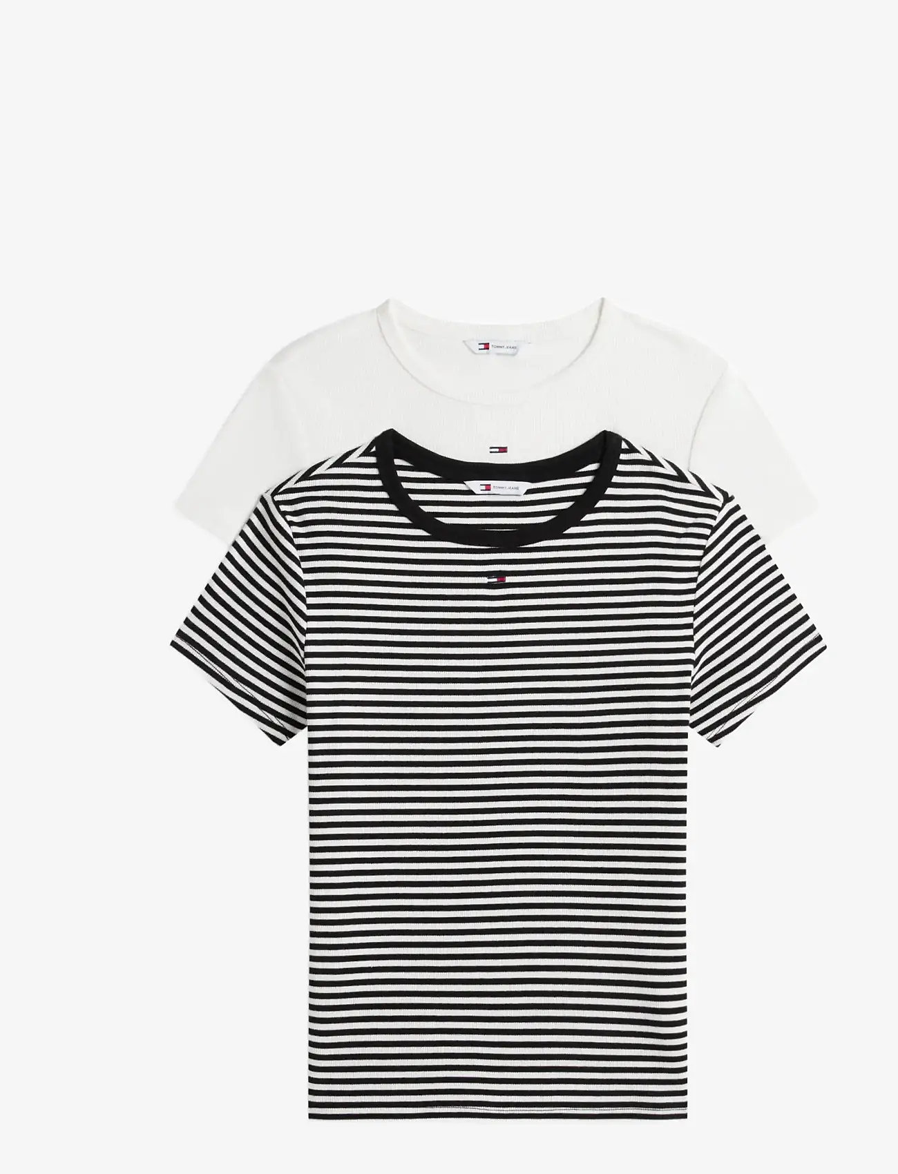 Tommy Jeans - TJW 2PACK SLIM ESSENTIAL RIB SS - t-shirts - ecru  black white stripe - 1