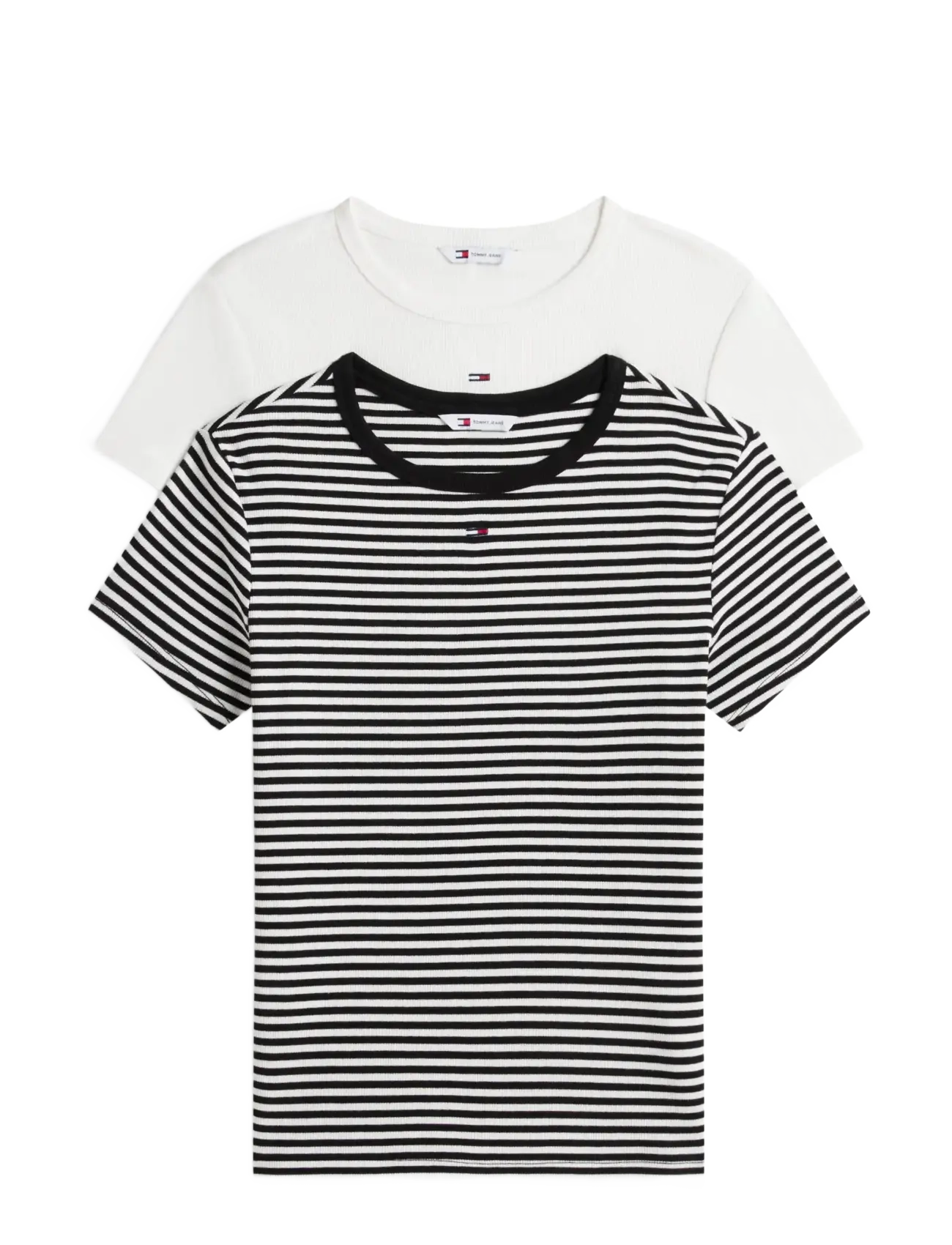 Tommy Jeans TJW 2PACK SLIM ESSENTIAL RIB SS - Tommy Hilfiger - ECRU  BLACK WHITE STRIPE / white