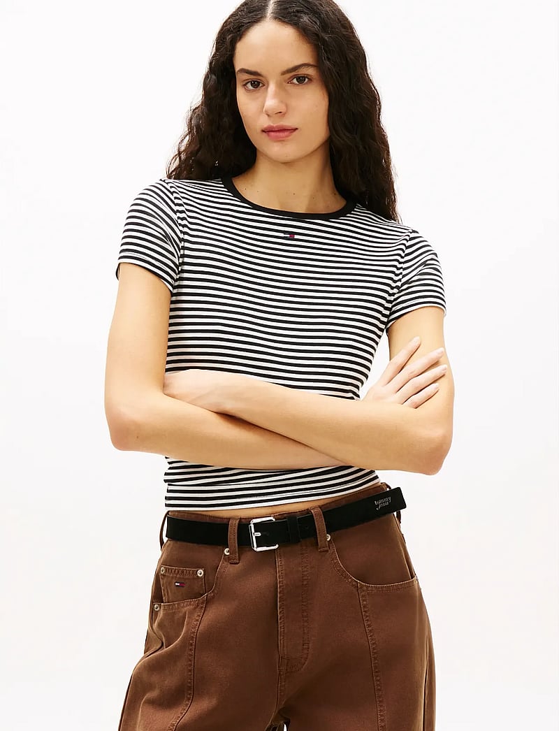 Tommy Jeans - TJW 2PACK SLIM ESSENTIAL RIB SS - t-shirts - ecru black white stripe - 3