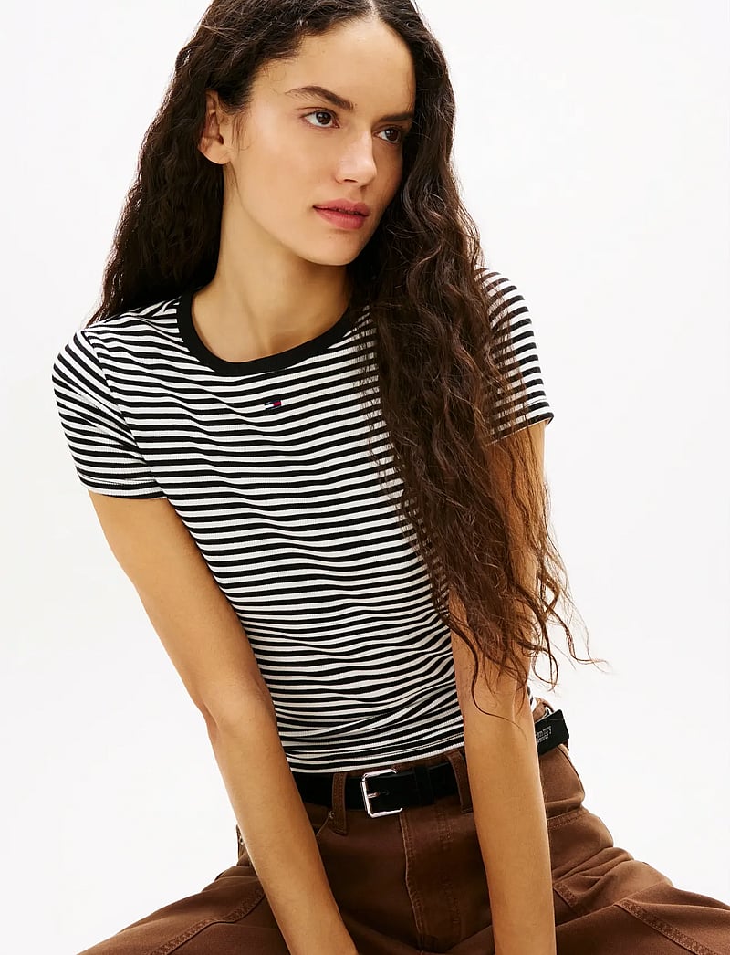 Tommy Jeans - TJW 2PACK SLIM ESSENTIAL RIB SS - t-shirts - ecru black white stripe - 4