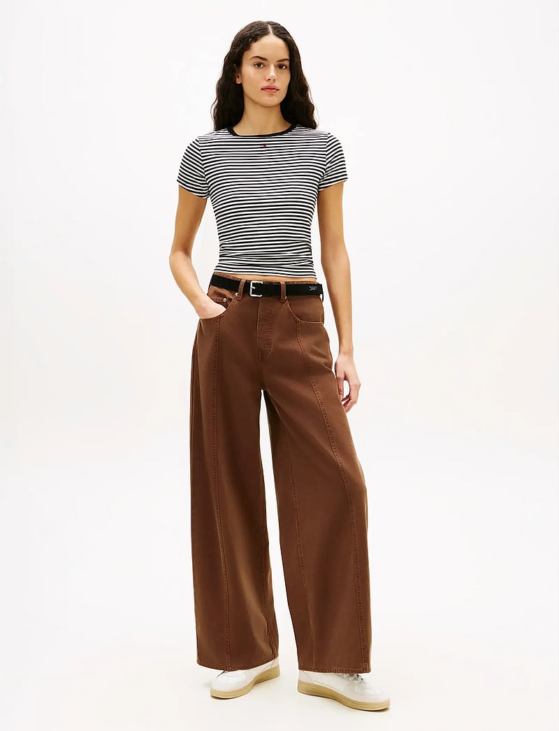 Tommy Jeans - TJW 2PACK SLIM ESSENTIAL RIB SS - t-shirts - ecru black white stripe - 5